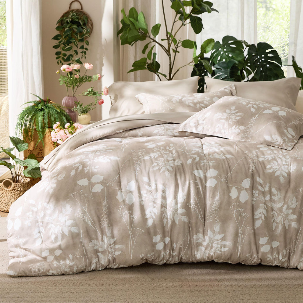 Bedsure Twin Comforter Set - 5 Pieces Floral Sage Green Soft Bedding Sets, Twin Bed in a Bag with Botanical Flowers Comforter, Sheets, Pillowcase & Sham