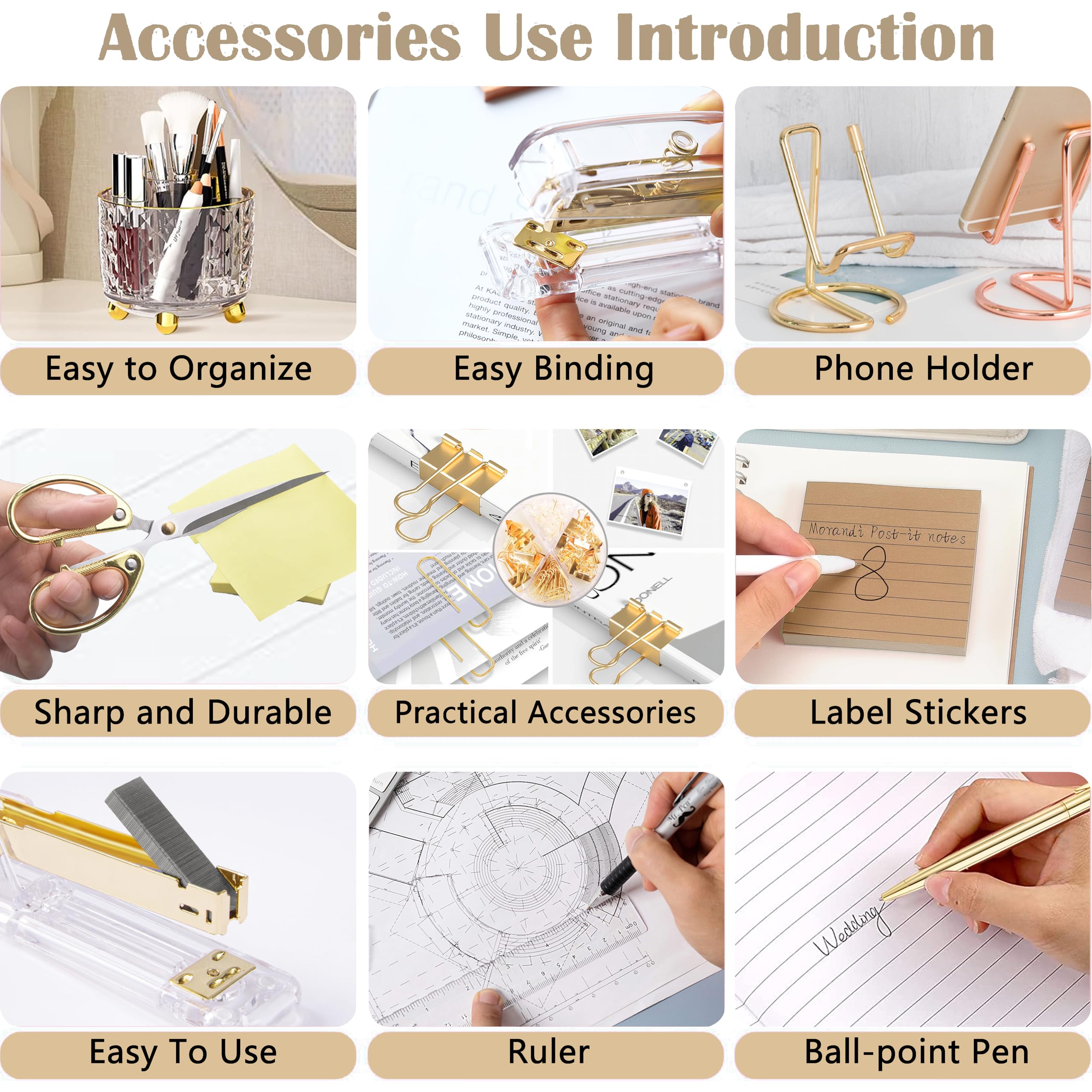 Dimonluce Office Desk Accessories, Black Office Supplies Accessories with Tape Dispenser, Stapler, Staple Remover, 1000 Staples, Tape, Clips Set, Ruler, Scissor, Pen