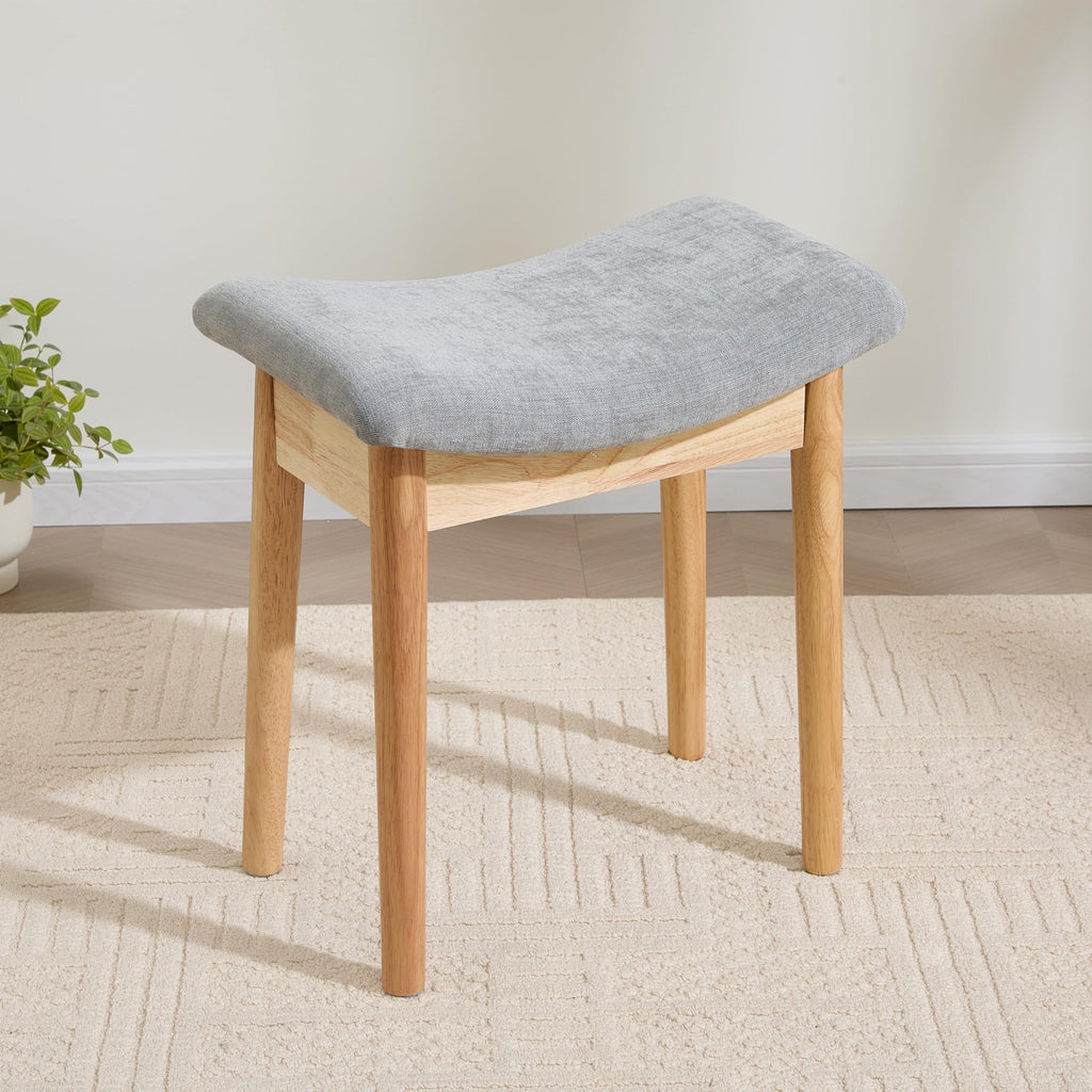 Royal Windsor Vanity Stool with Saddle Cushion, 18 Inch Makeup Vanity Chair for Living Room, Modern Foot Stool Ottoman Piano Bench,Small Upholstered Bench for Bedroom, Beige