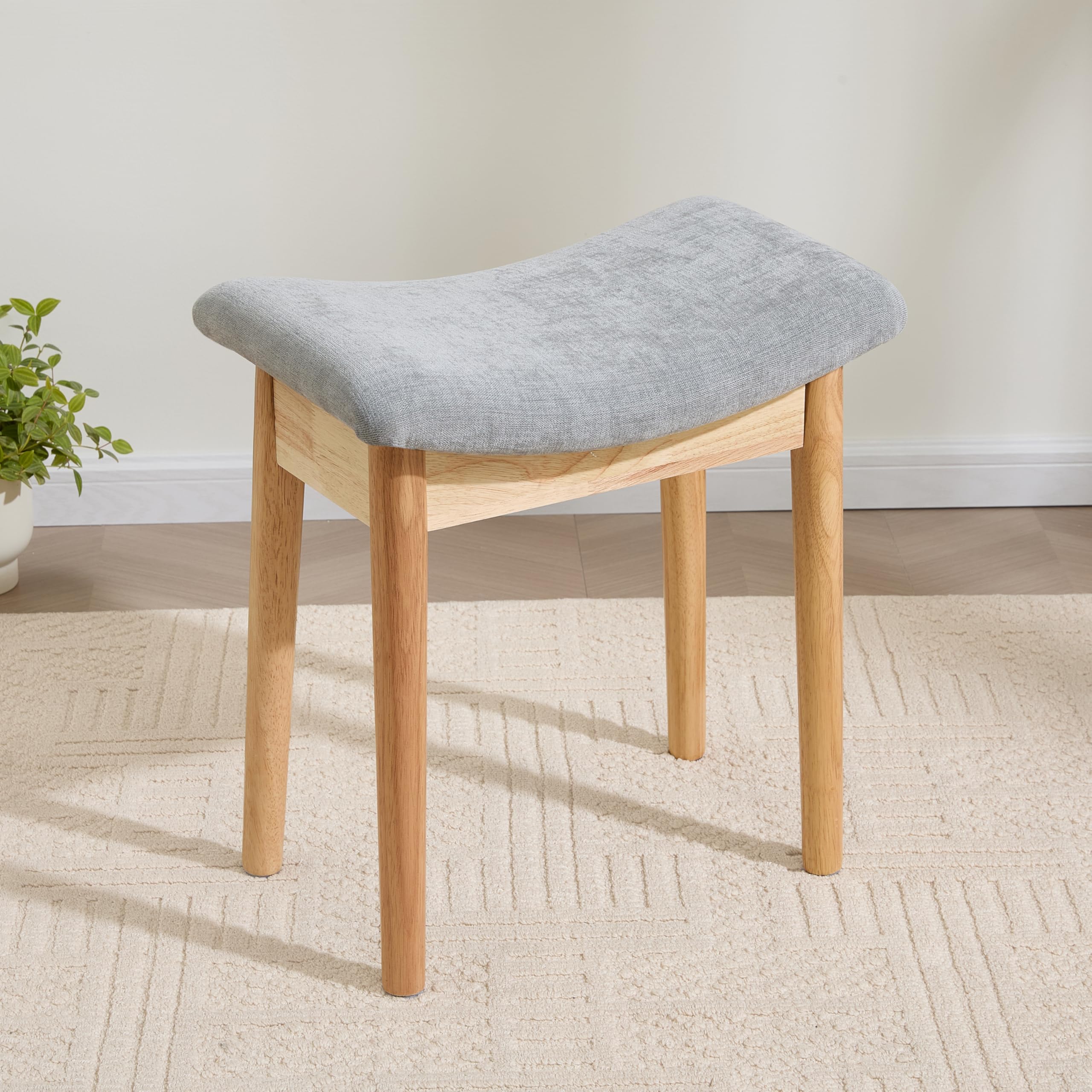 Royal Windsor Vanity Stool with Saddle Cushion, 18 Inch Makeup Vanity Chair for Living Room, Modern Foot Stool Ottoman Piano Bench,Small Upholstered Bench for Bedroom, Beige