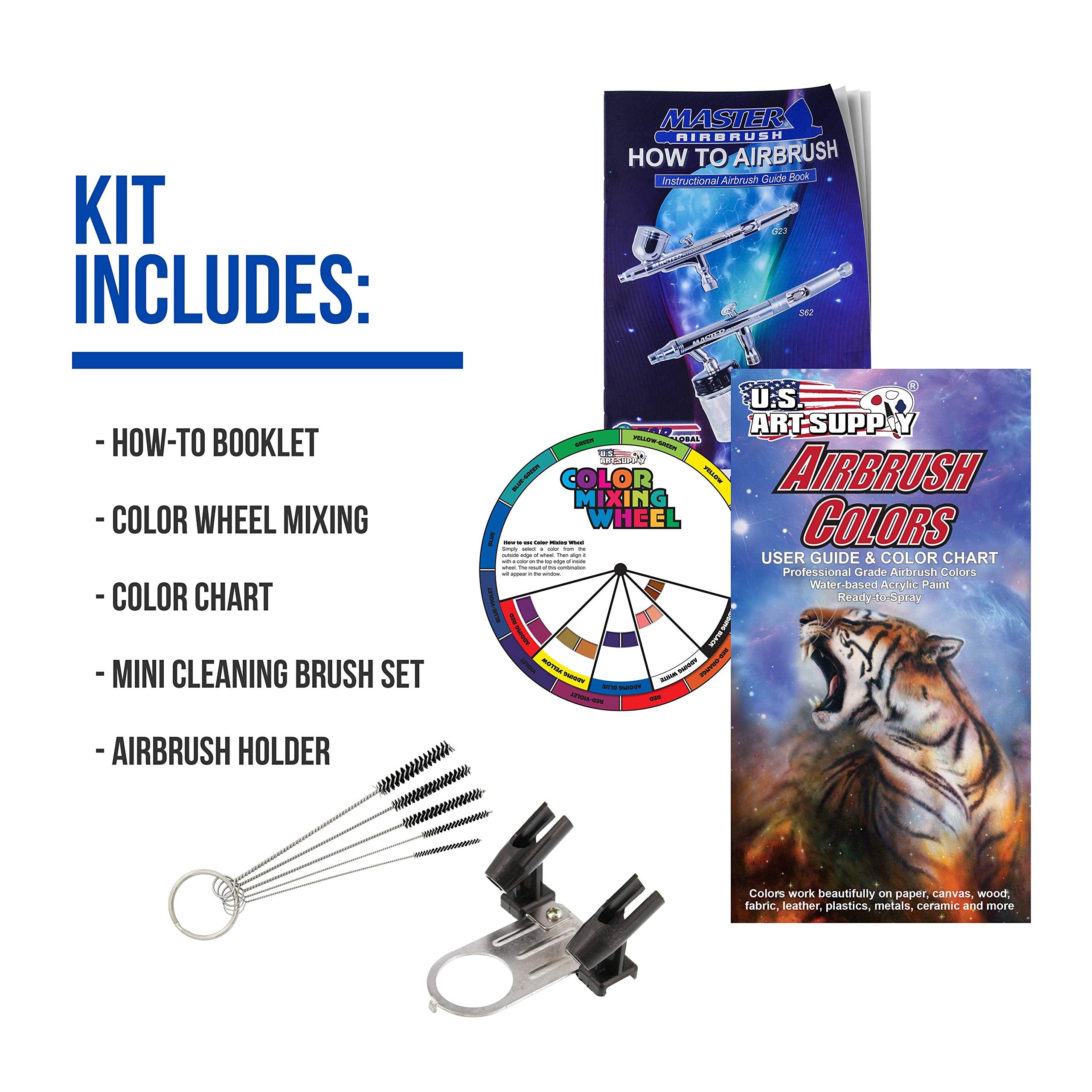 Master Airbrush Cool Runner II Airbrush Kit with Dual Fan Air Compressor, 3 Airbrushes, 6 Color Acrylic Paint Set, Cleaning Brushes & How-To Air Brush Manual, Gravity & Siphon Feed