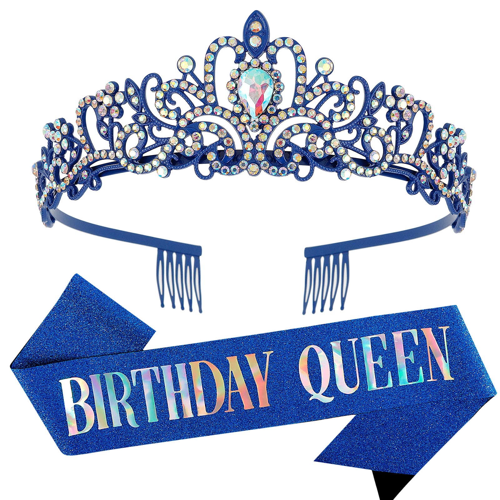COCIDE Birthday Silver Tiara and Crowns Kit - Silver Tiara, Crown, Sash, Rhinestone Headband, Glitter Sash for Women & Girls Birthday Party Decorations