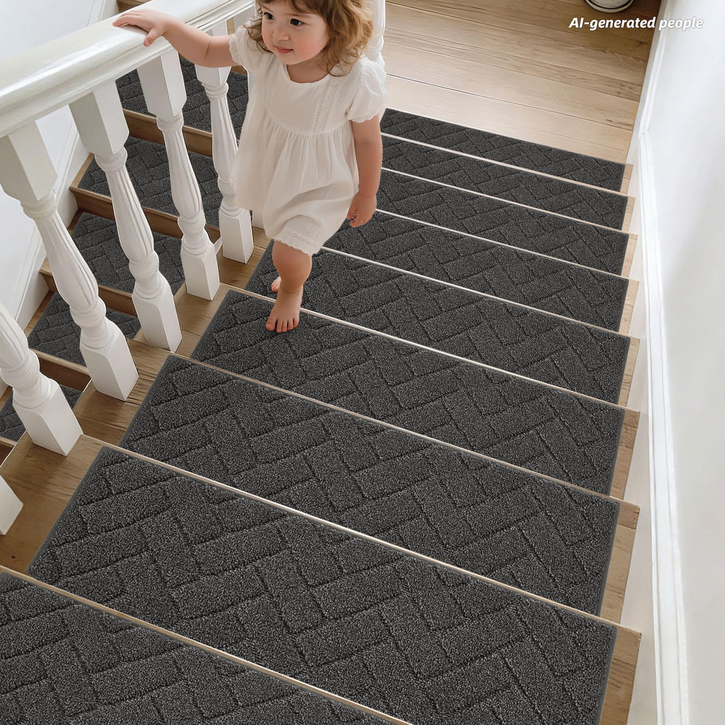 BEQHAUSE Stair Treads for Wooden Steps 28inX9in, Non Slip Carpet Stair Treads Indoor Stair Runners Machine Washable, Soft Stair Rugs Mat Surface Polyester TPE Backing, 4pcs, Beige