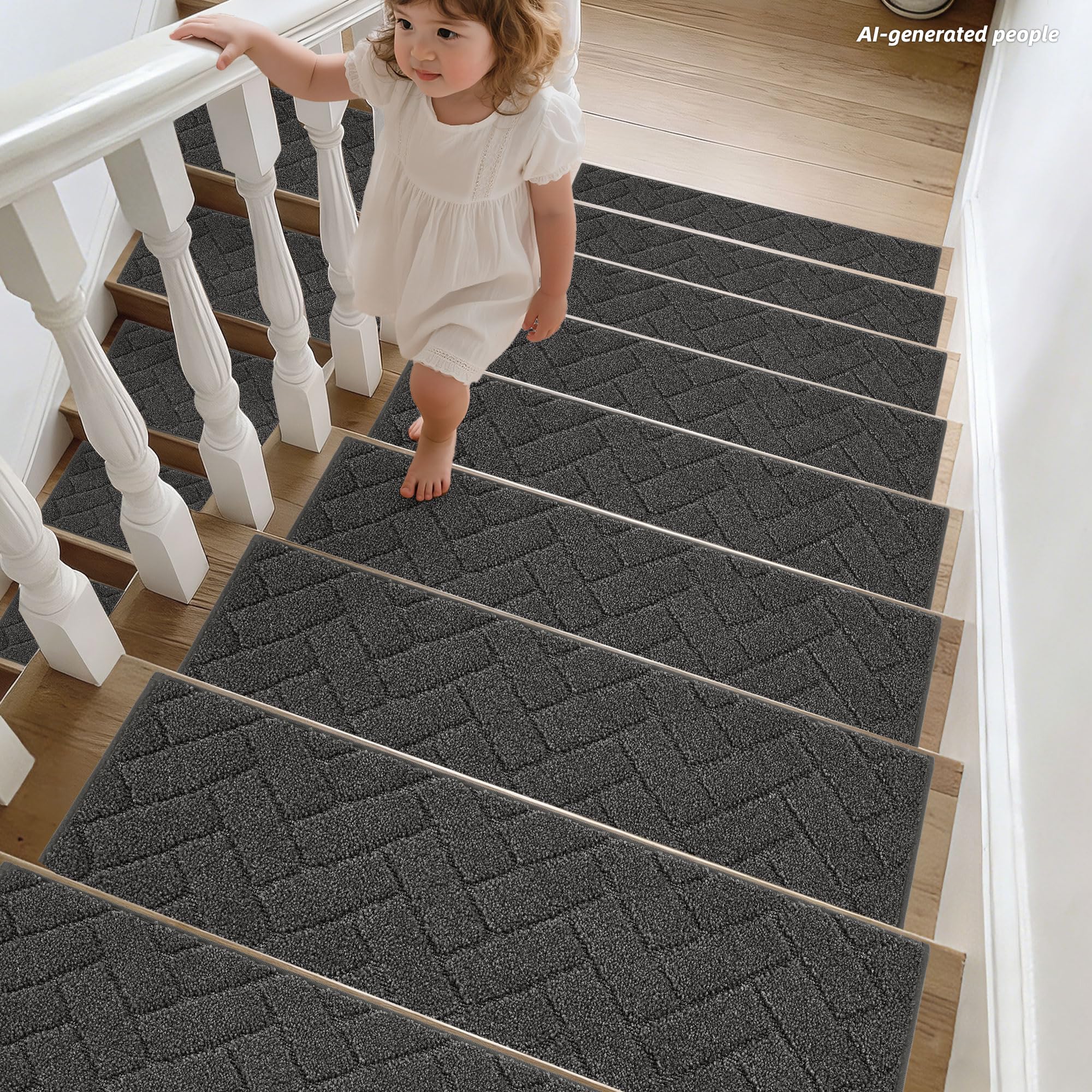 BEQHAUSE Stair Treads for Wooden Steps 28inX9in, Non Slip Carpet Stair Treads Indoor Stair Runners Machine Washable, Soft Stair Rugs Mat Surface Polyester TPE Backing, 4pcs, Beige