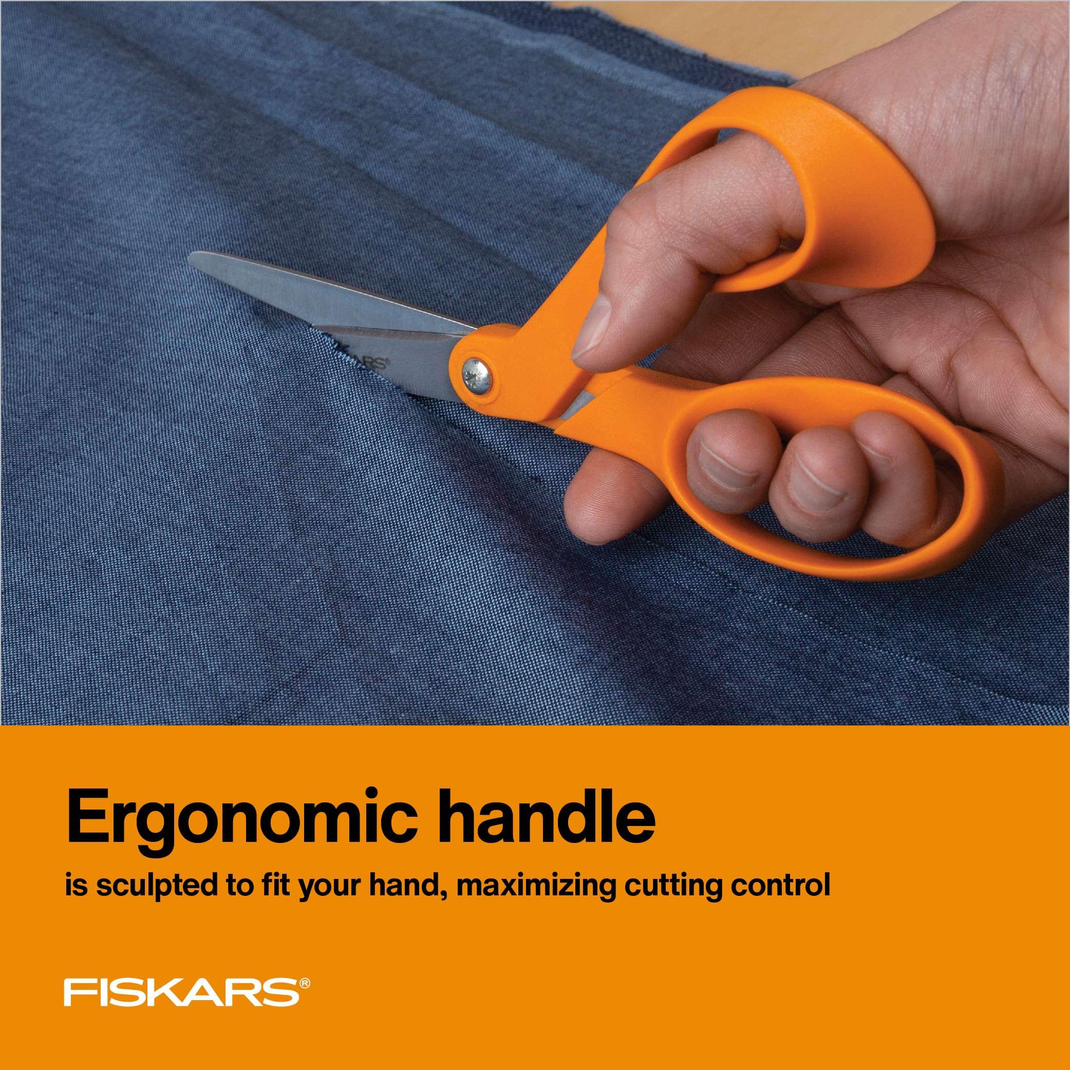 Fiskars 8" Original Orange-Handled Stainless Steel Scissors, Ergonomic and Keeps Material Flat, Sharp All-Purpose Paper and Fabric Scissors for Office, Arts, and Crafts