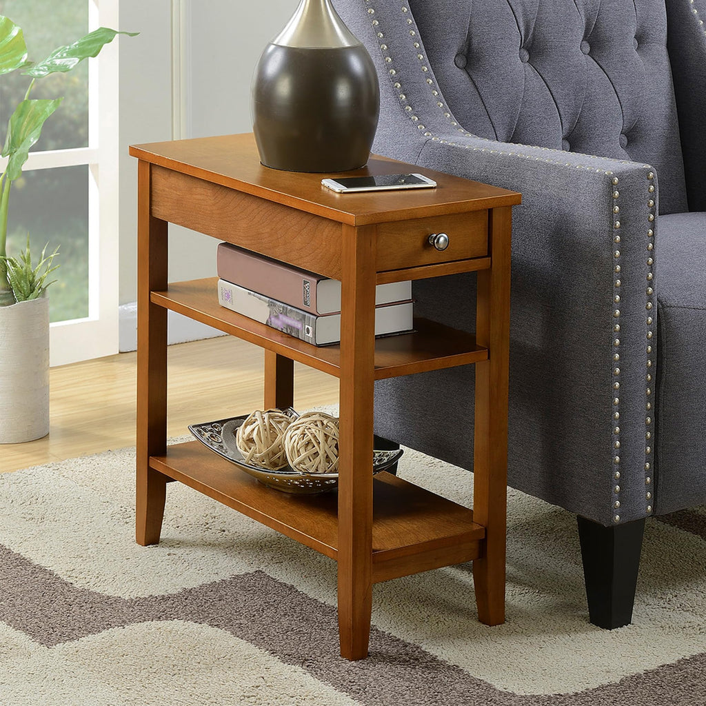 Convenience Concepts American Heritage Chairside End Table with Drawer 23.5" - Classic Living Room Table with Storage Shelf, Bedroom Nightstand, Black