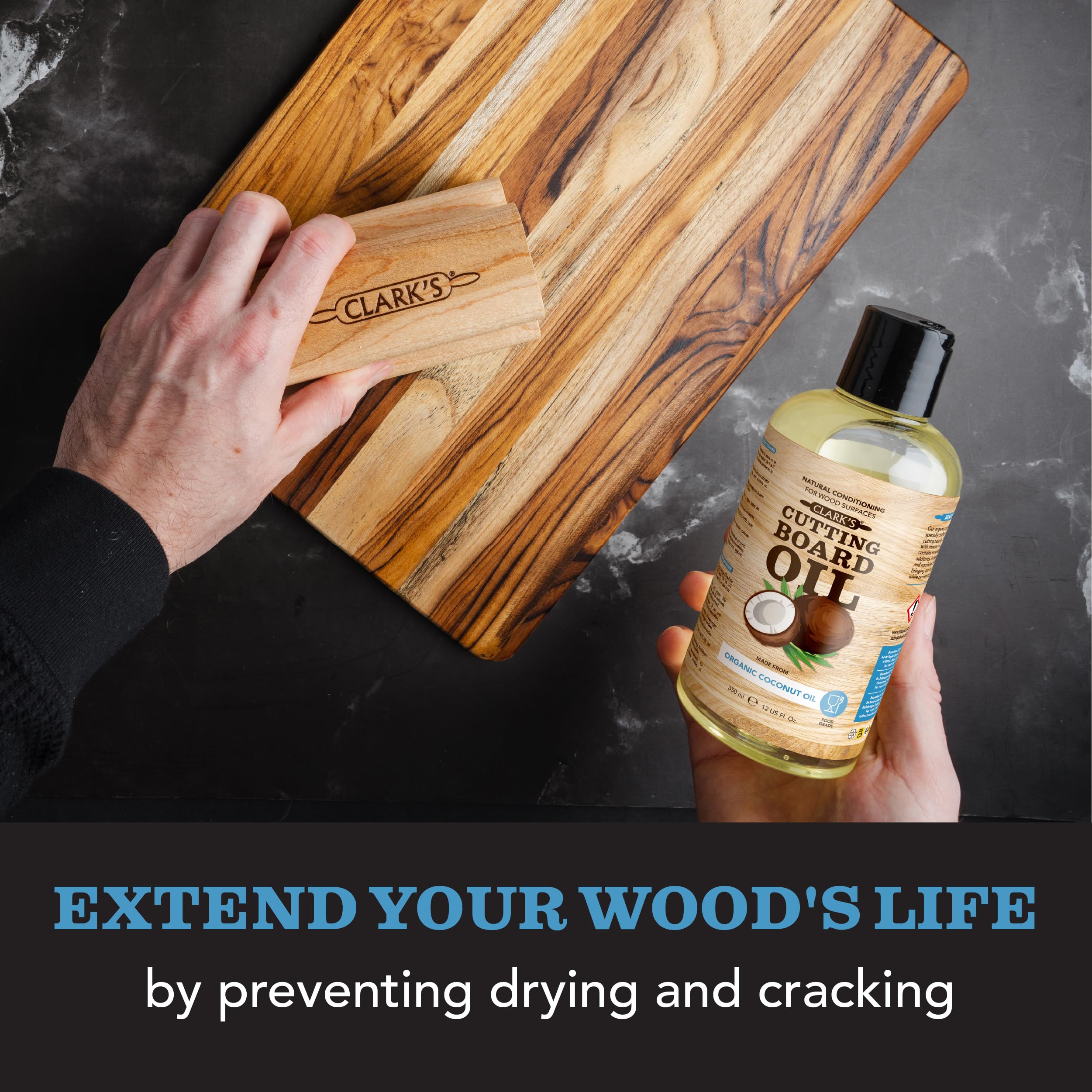 CLARK'S Cutting Board Care Kit with Coconut Oil - Includes Butcher Block Oil and Wax - Made with Refined Coconut Oil, Natural Beeswax, and Carnauba Wax - For Kitchen Countertops and Butcher Blocks