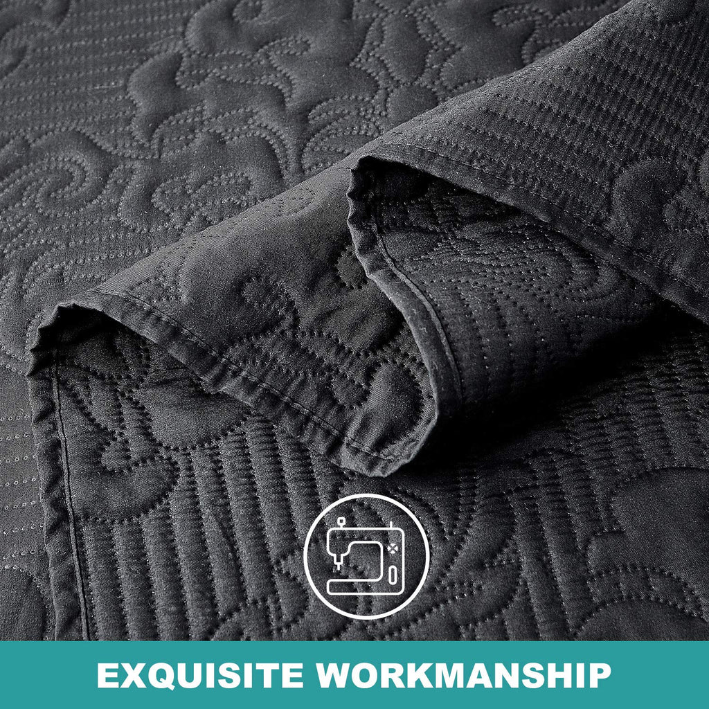 Hansleep Black Quilt Twin Size - Damask Ultrasonic All Season Bedspread Twin, Soft Lightweight Coverlet Bedding Set, 2 Pieces (1 Quilt, 1 Pillow Sham)