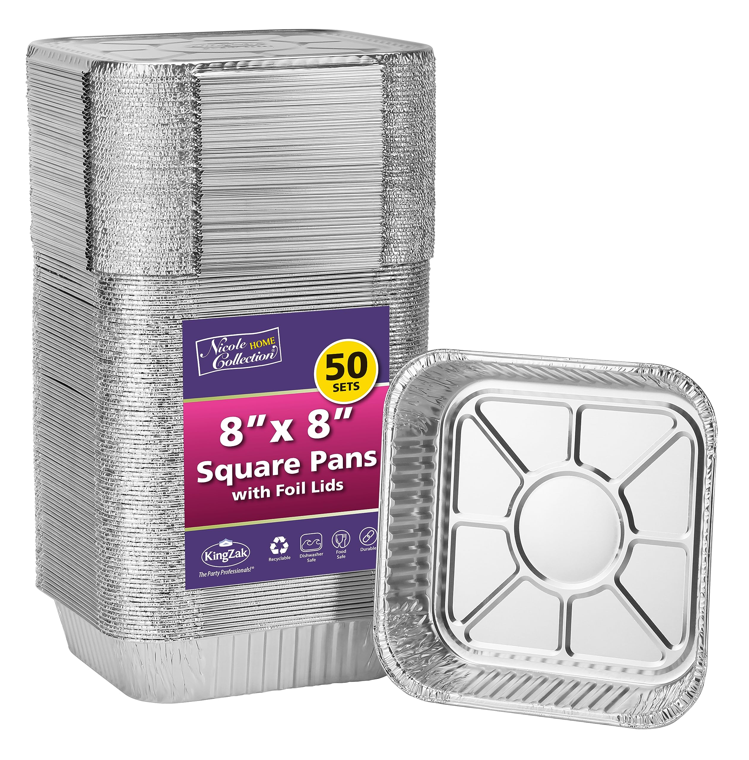 8x8 Aluminum Pans With Lids (10 Pack) 8 Inch Foil Pans With Covers - Cake Pans - Aluminum Square Pans With Lids - Disposable Food container - great For Cake Baking, Cooking, Freezing, Prepping Food