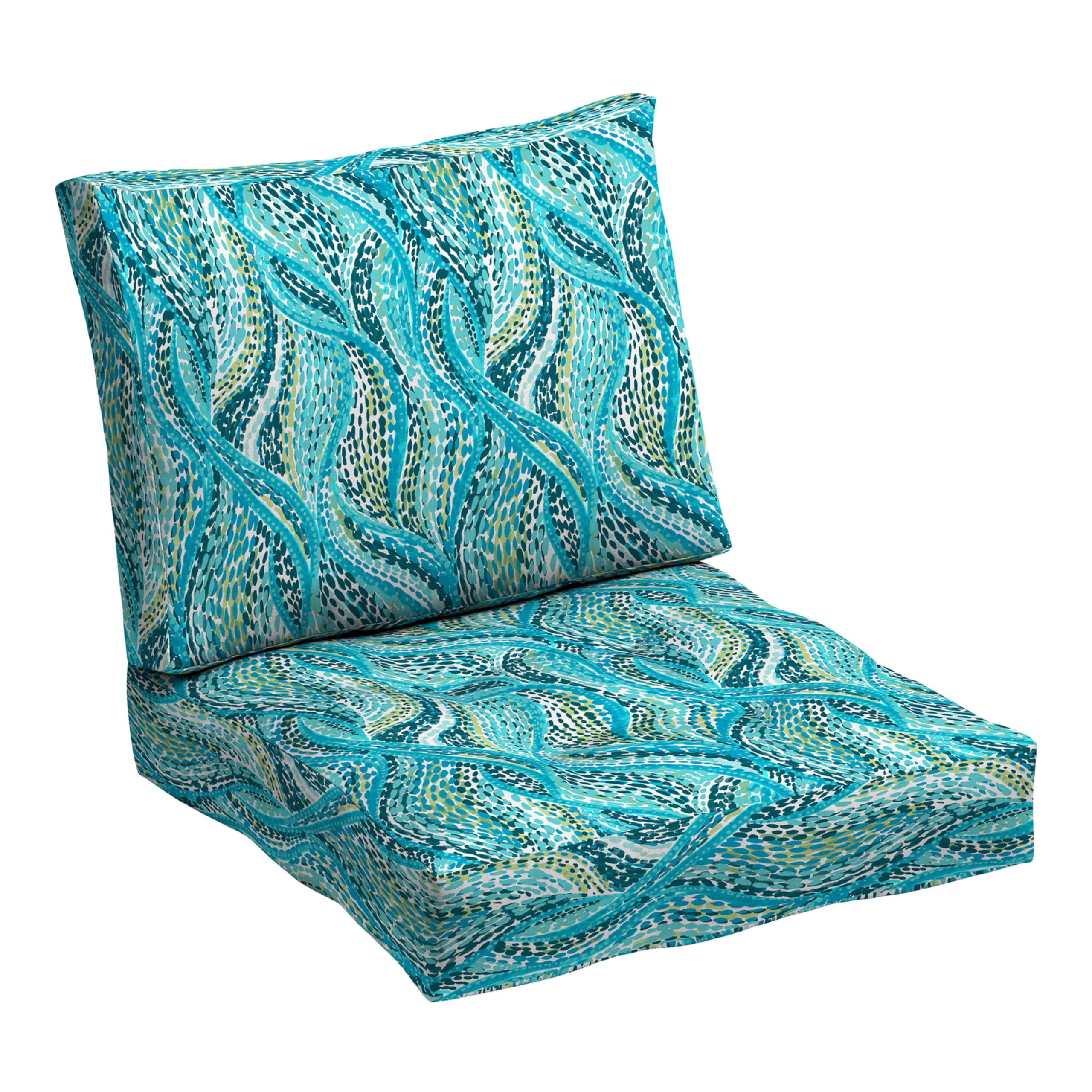 Arden Outdoor Plush Modern Tufted Blowfill Deep Seat Set, 24 x 24, Water Repellent, Fade Resistant, Deep Seat Bottom and Back Cushion for Chair and Sofa, Alana Tile