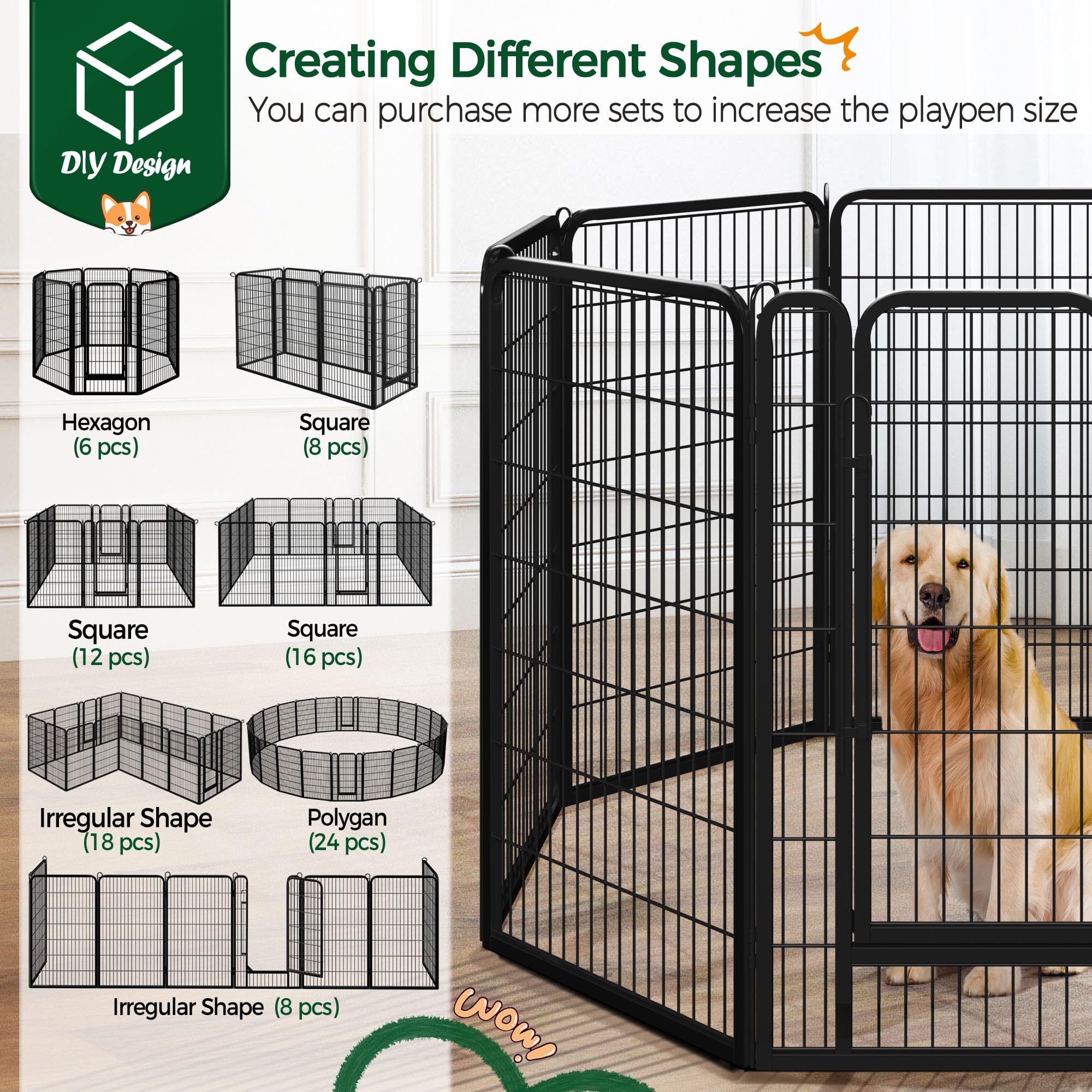 Yaheetech Dog Playpen, 24 inch 2 Panels Dog Pen for Indoor Heavy Duty Puppy Exercise Pen Metal Pet Fence for RV Camping/Yard/Garden