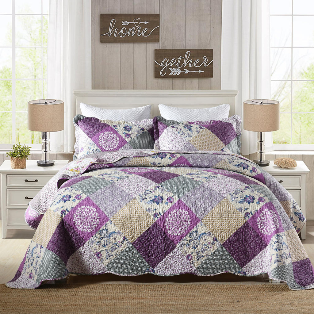 HoneiLife Quilt Sets Twin Size - 2 Piece Microfiber Quilts Reversible Bedspreads Patchwork Coverlets Floral Bedding Set All Season Quilts with Blue and White Porcelain Pattern