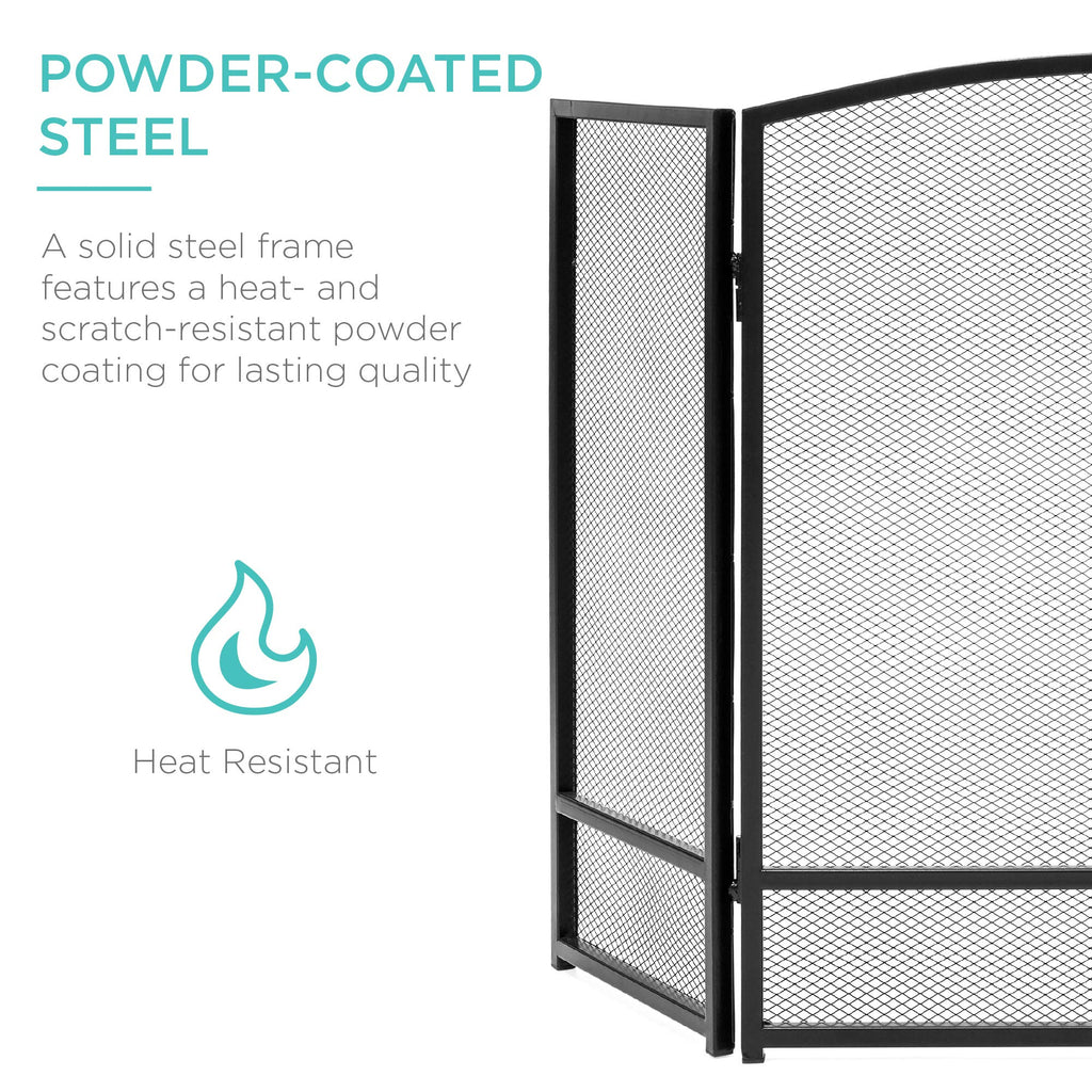 Best Choice Products 47.5x27.25in 3-Panel Simple Steel Mesh Fireplace Screen, Fire Spark Guard Grate for Living Room Home Decor w/Rustic Worn Finish - Black