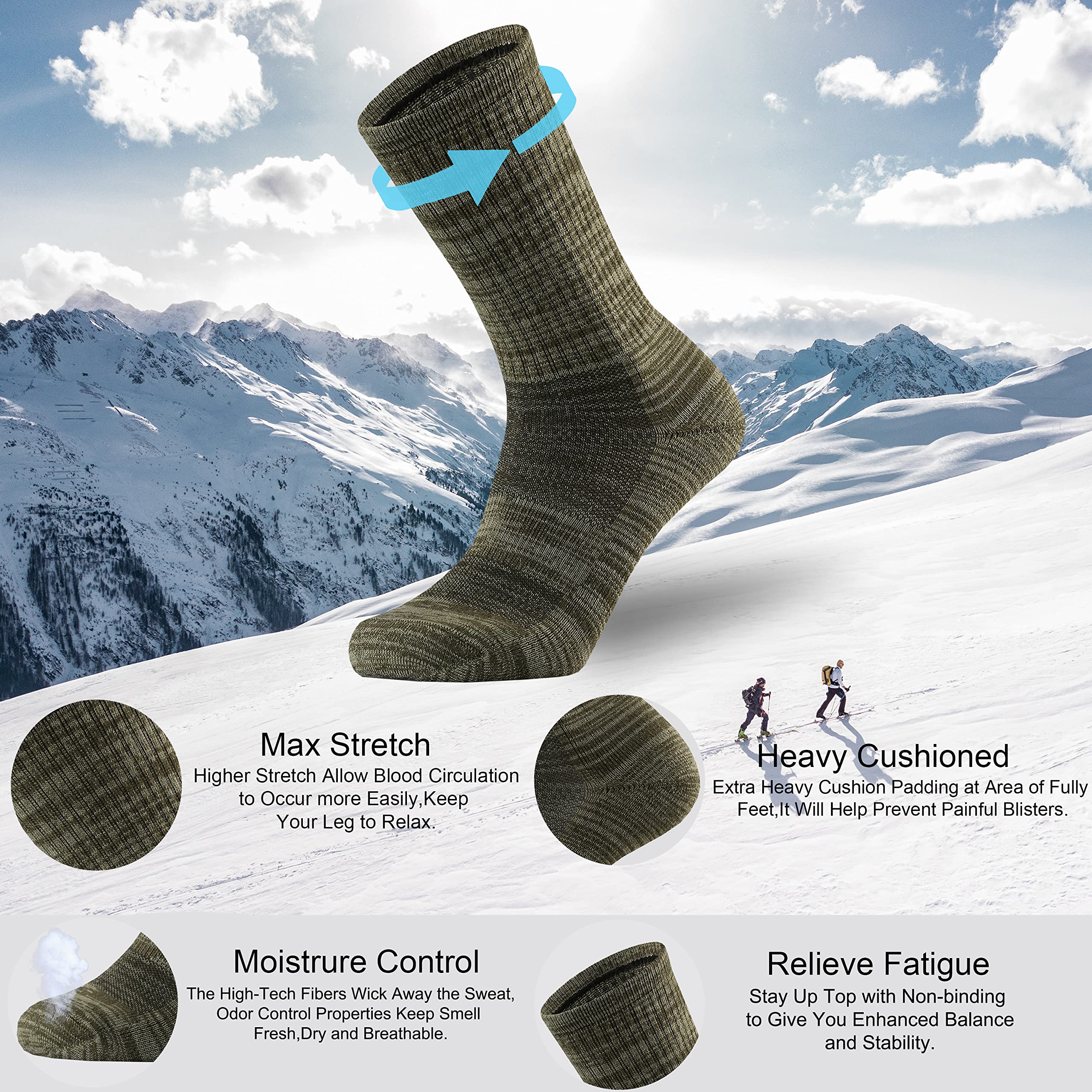 Ortis Men's Extra-Fine Merino Wool Cushioned Crew Socks with Light Weight Moisture Control Comfy for Men Outdoor Hiking Hiker