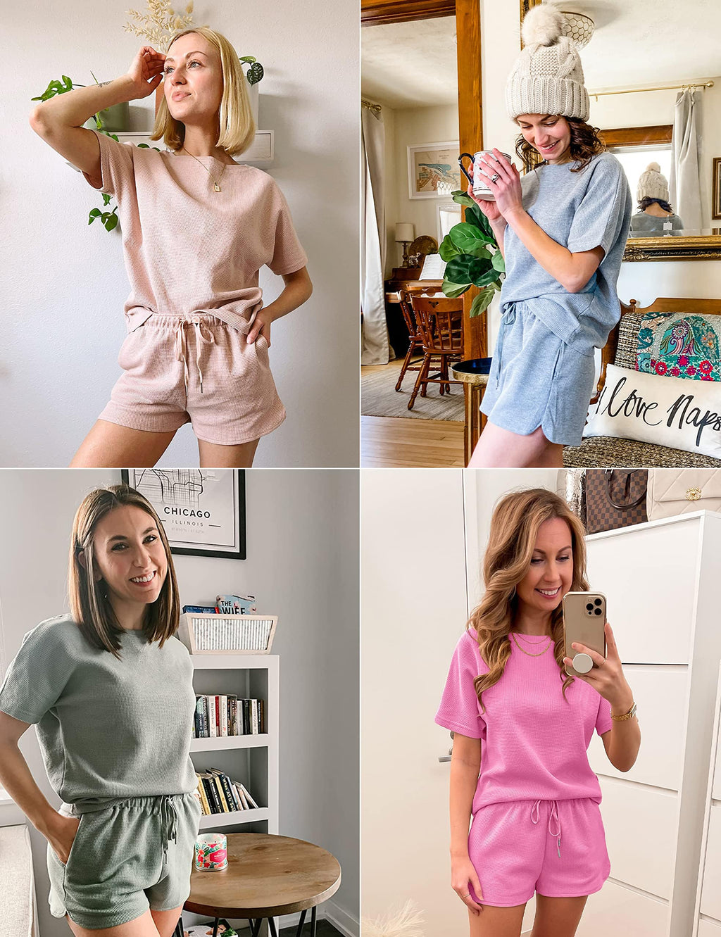 MEROKEETY Women's Short Sleeve Waffle Pajama Sets Lounge Top and Shorts 2 Piece Tracksuit Outfits