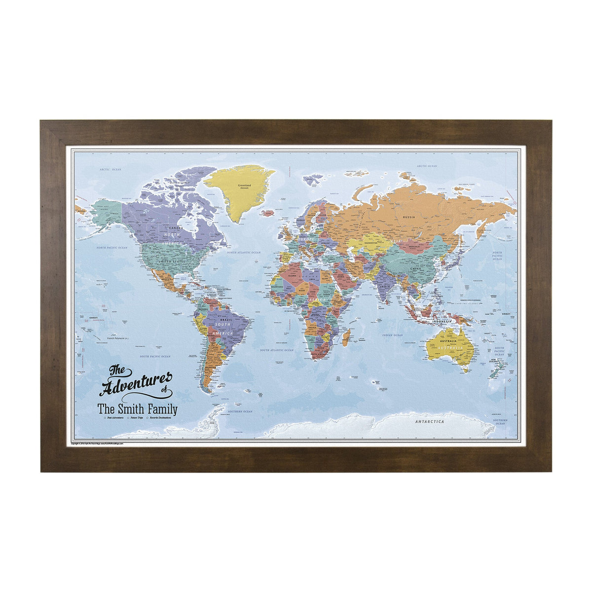Personalized Canvas Rolled Poster World Map Wall Art with Pins – Large 24" x 36" Blue Oceans Map of the World – Push Pin Travel Decor for Home or Office