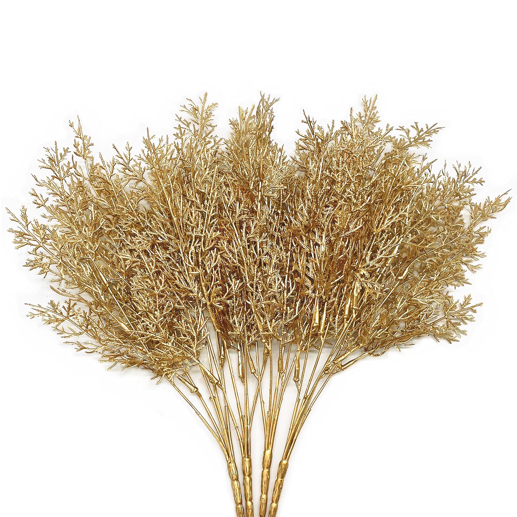 Christmas Decor Artificial Plants, PASYOU Gold Fake Antlers Plastic Grass Shrubs Leaves Indoor Outdoor Home Garden Party Hotel Verandah Wedding Event Faux DIY Decoration - 30 Inch Golden 2 Bunches