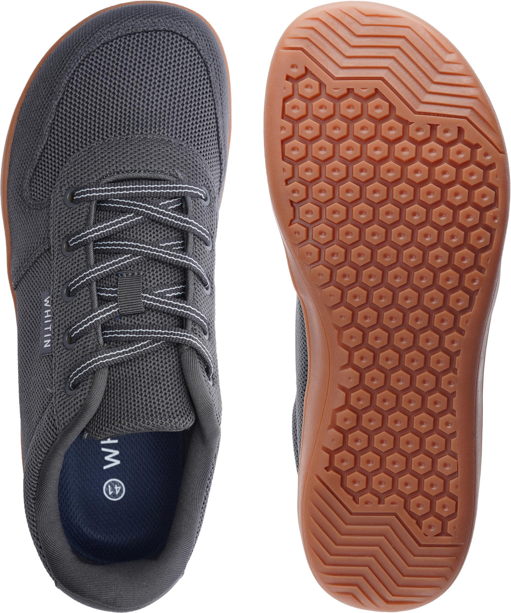 WHITIN Men's Wide Toe Box Barefoot Sneakers + Breathable Knit Walking Shoes