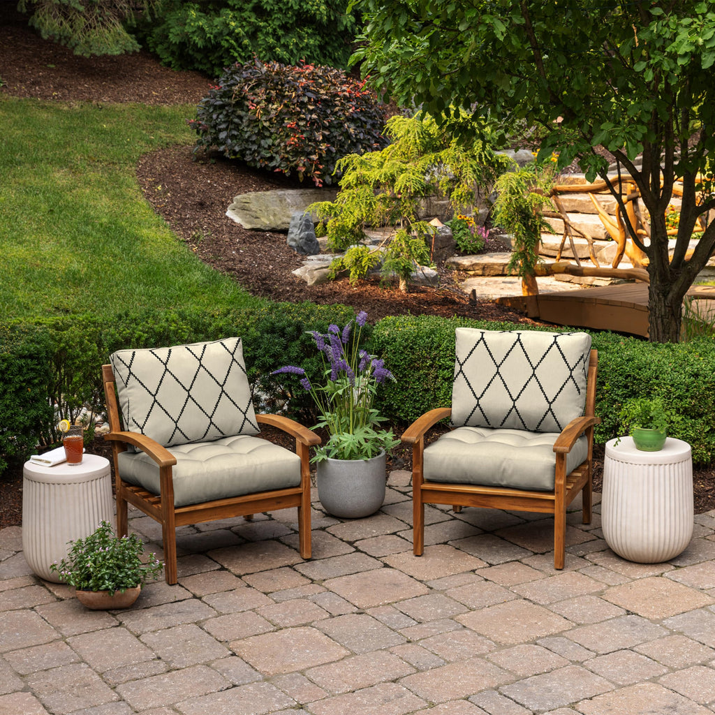 Arden Outdoor Plush Modern Tufted Blowfill Deep Seat Set, 24 x 24, Water Repellent, Fade Resistant, Deep Seat Bottom and Back Cushion for Chair and Sofa, Alana Tile
