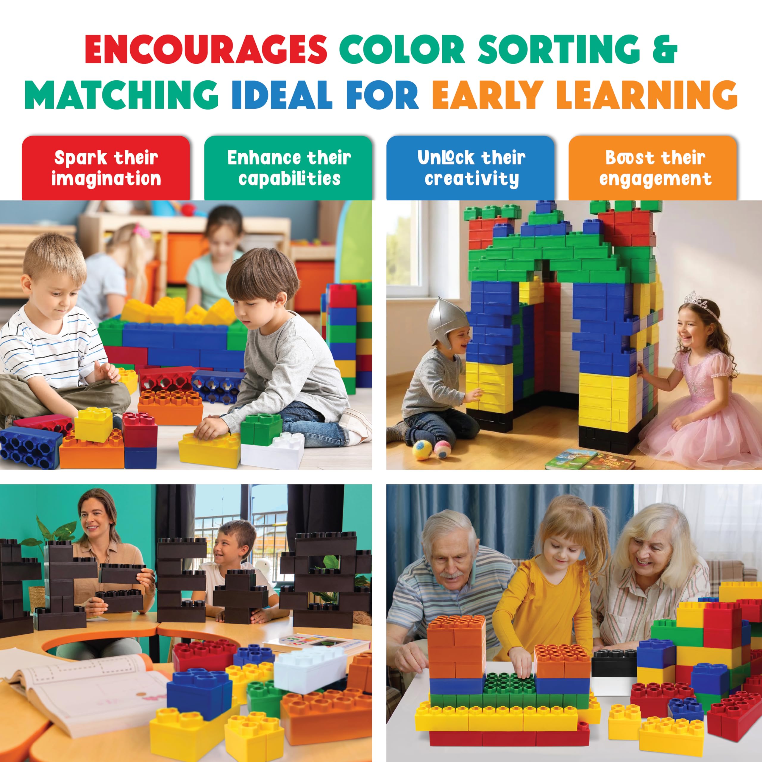 BiggoBlocks Large Building Blocks for Kids Ages 3-8 – 288 Piece Mega Set – Indoor & Outdoor STEM Toy for Boys & Girls