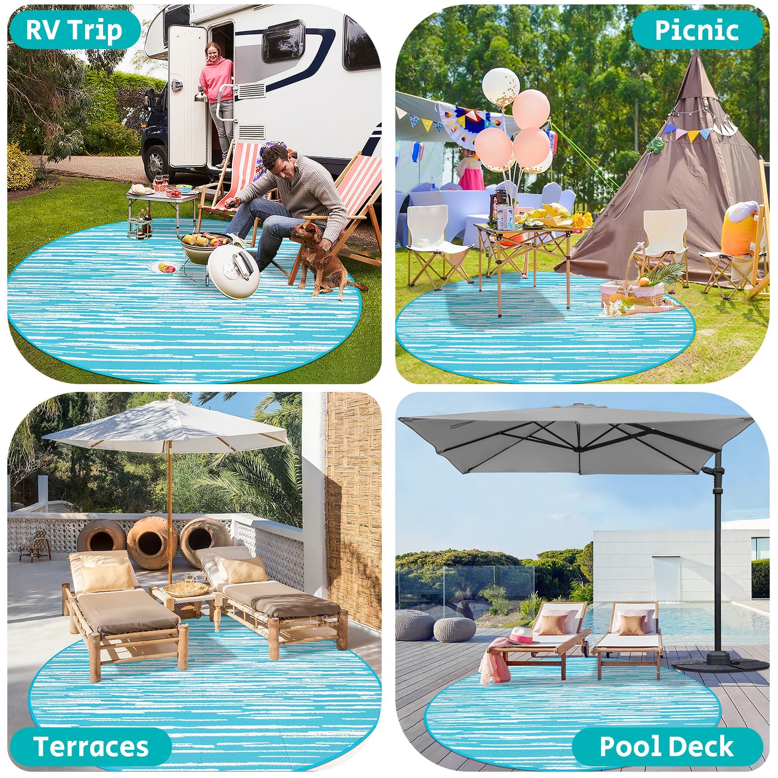 HEBE Checkered Outdoor Rug Waterproof 5x8, Reversible Plastic Straw Rug RV Camping Rug, Indoor Outdoor Patio Mat Clearance, Outside Carpet for Porch,Deck,Camper,Balcony,Backyard,Picnic
