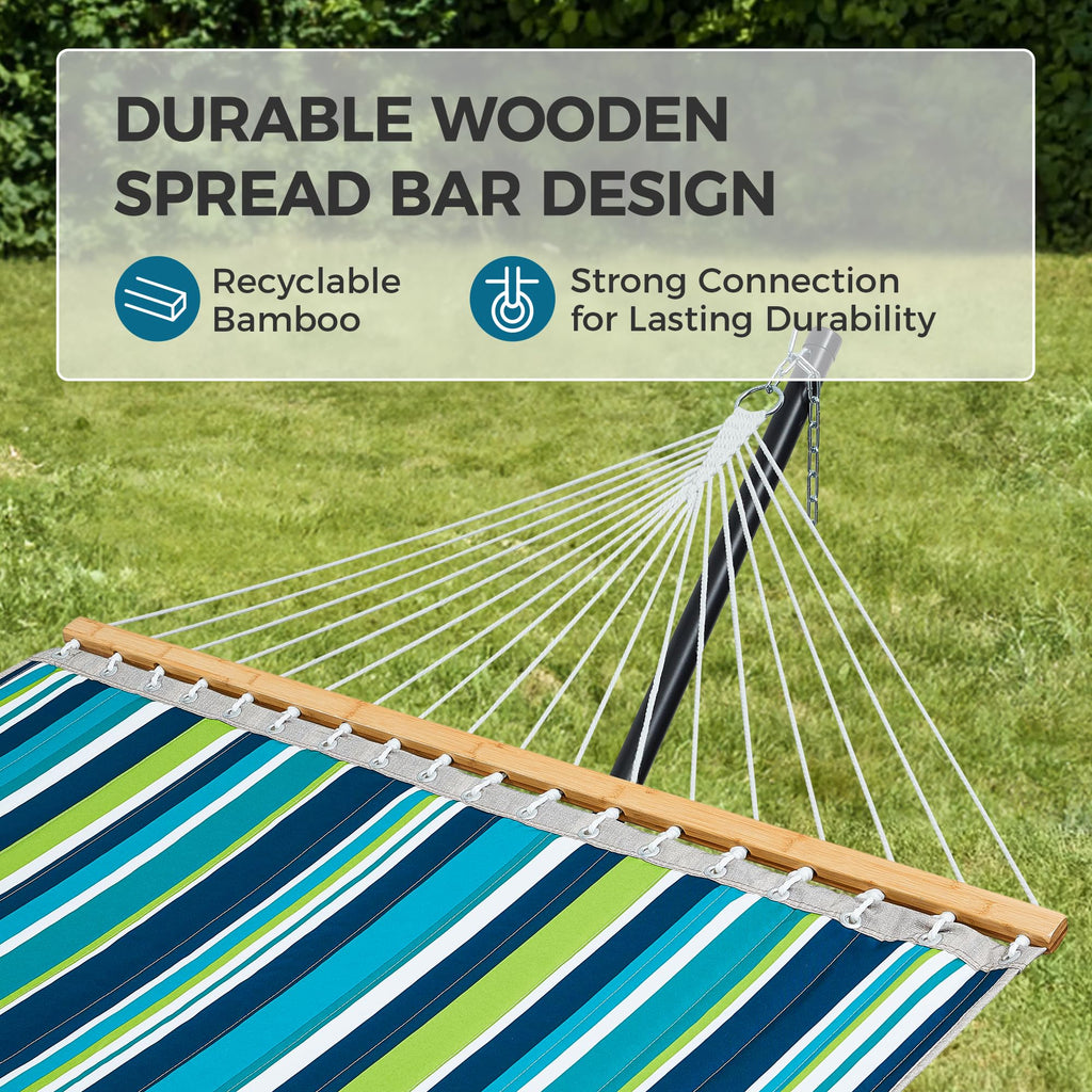 SUPERJARE Hammock with Stand, 2 Person Quilted Outdoor Hammock, Detachable Pillow & Bamboo Spreaders, Portable Hammock with Carrying Bag, Heavy Duty Stand, Perfect for Outside, Patio, Aqua Blue