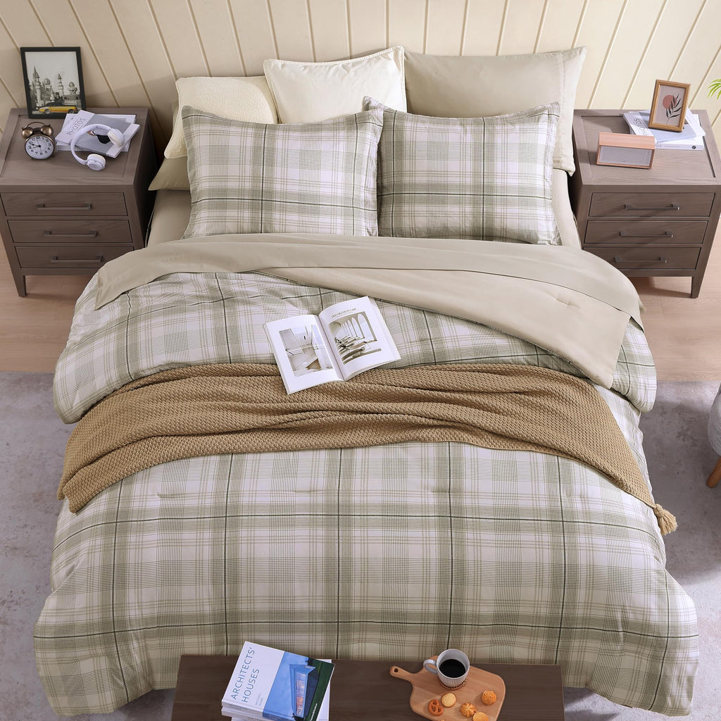 AMBERSPACE Plaid Twin XL Comforter Set Black, Reversible Checkered Bedding Set 5 Pieces for Boys Girls Teen, Lightweight Bed in a Bag for Dorm with Sheets, Pillowcase & Sham