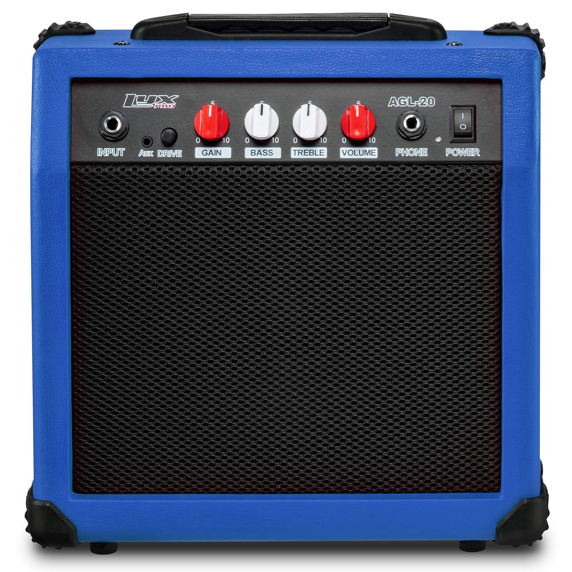 LyxPro Electric Guitar Amp 20 Watt Amplifier Built in Speaker Headphone Jack and Aux Input Includes Gain Bass Treble Volume and Grind - Black
