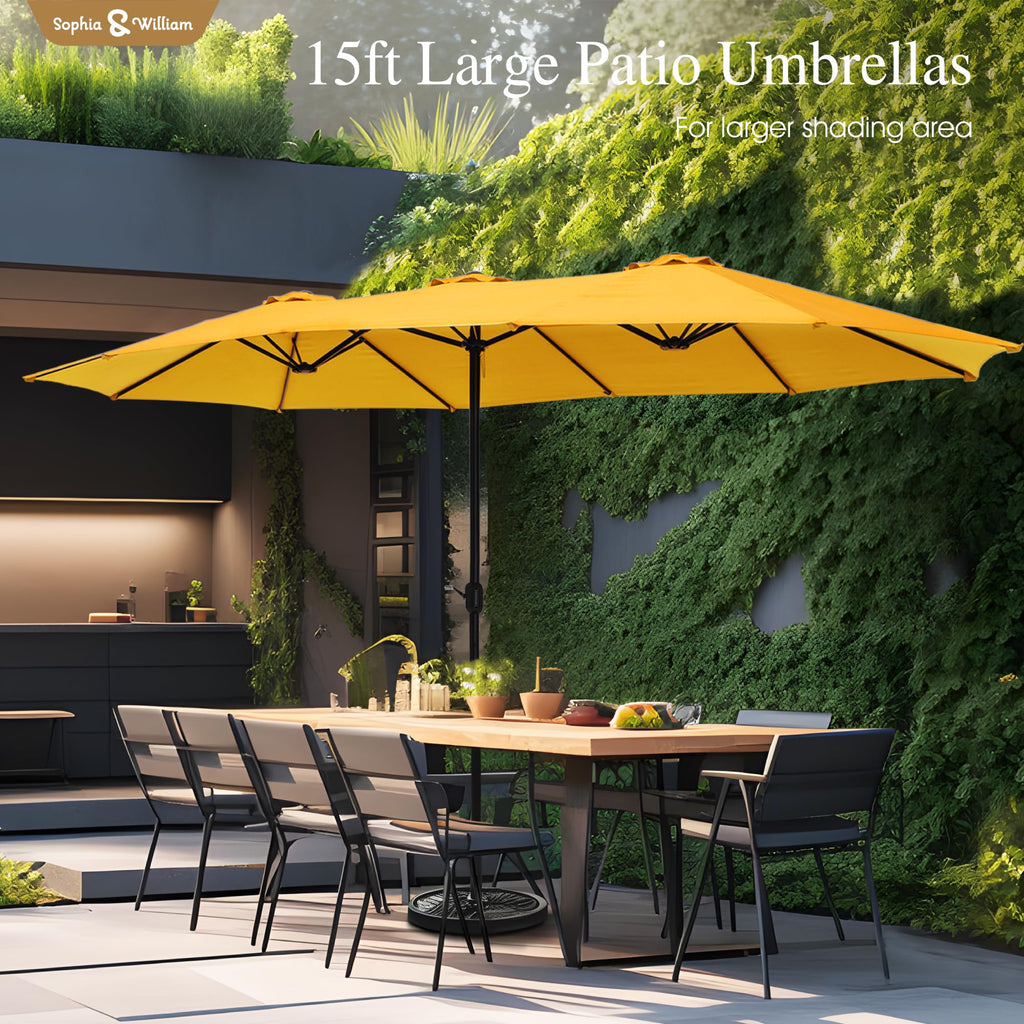 Sophia & William 15 ft Extra Large Patio Umbrella with Base Included, Rectangular Outdoor Umbrella Heavy Duty, Market Umbrella Double-sided Fade Resistant for Pool Garden Backyard, Beige