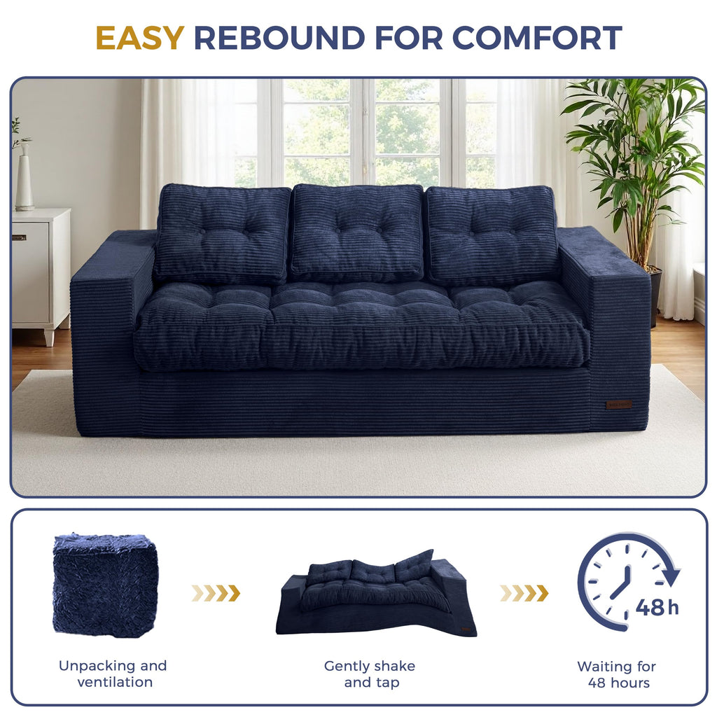 MAXYOYO 3 Seater Sofa Couch for Living Room, Tufted Boneless Couch Sofa Couch, Comfy Bubbled Bean Bag Chair for Apartment, No Assembly Needed, Beige