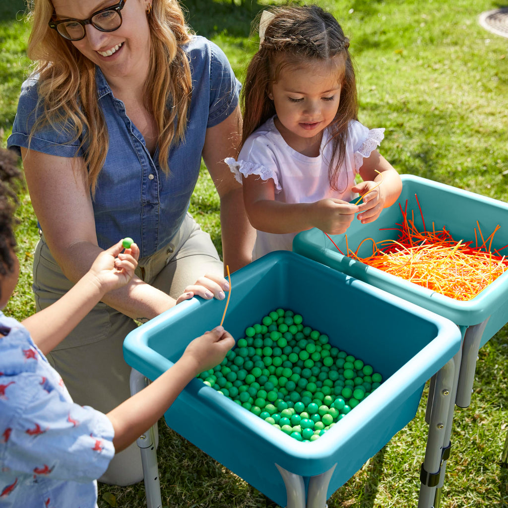 ECR4Kids 2-Station Sand and Water Adjustable Play Table, Sensory Bins, Blue/Red