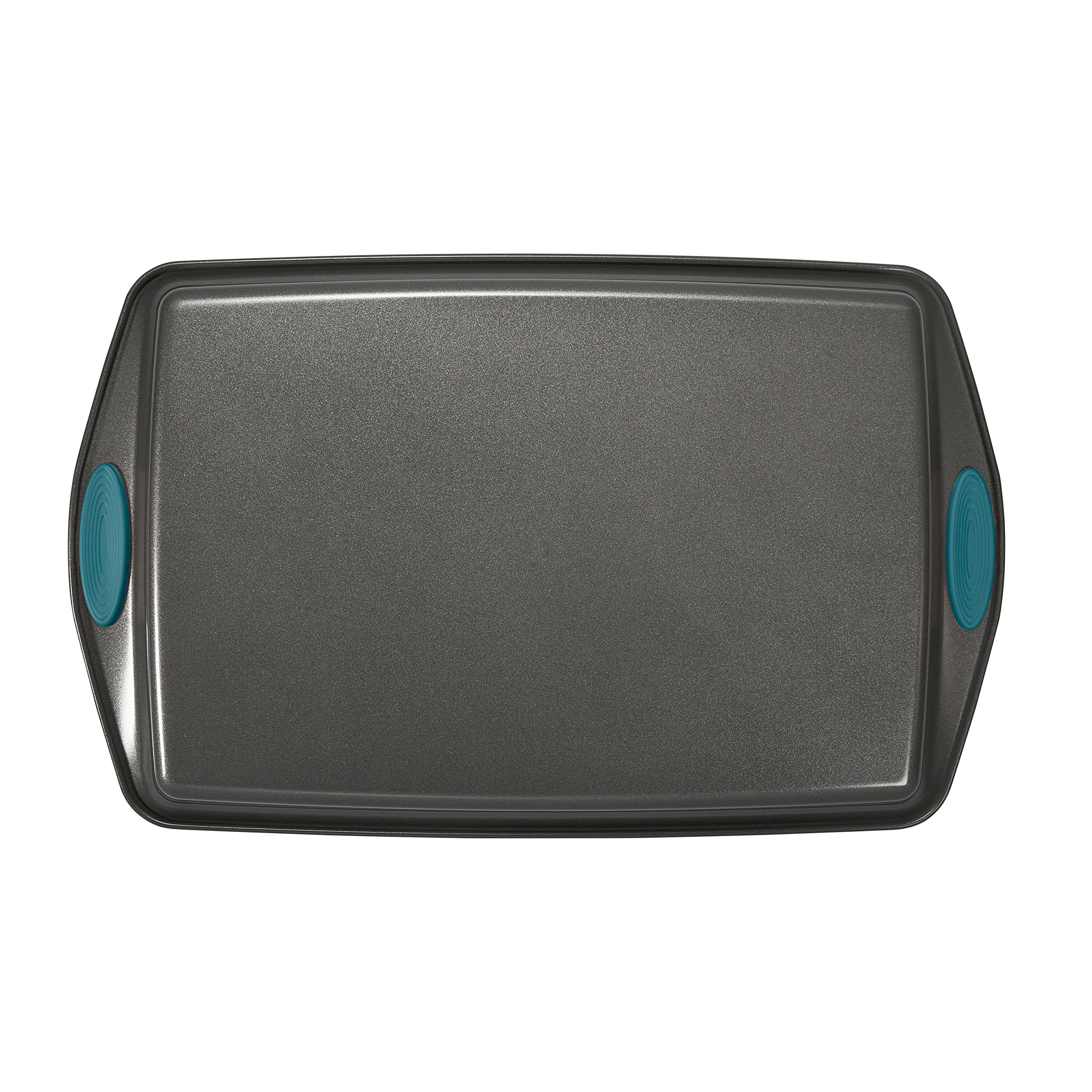 Rachael Ray Cucina Bakeware Set Includes Nonstick Cake Cookie Baking Sheet and Muffin Cupcake Pan, 4 Piece, Latte Brown with Agave Blue Grips