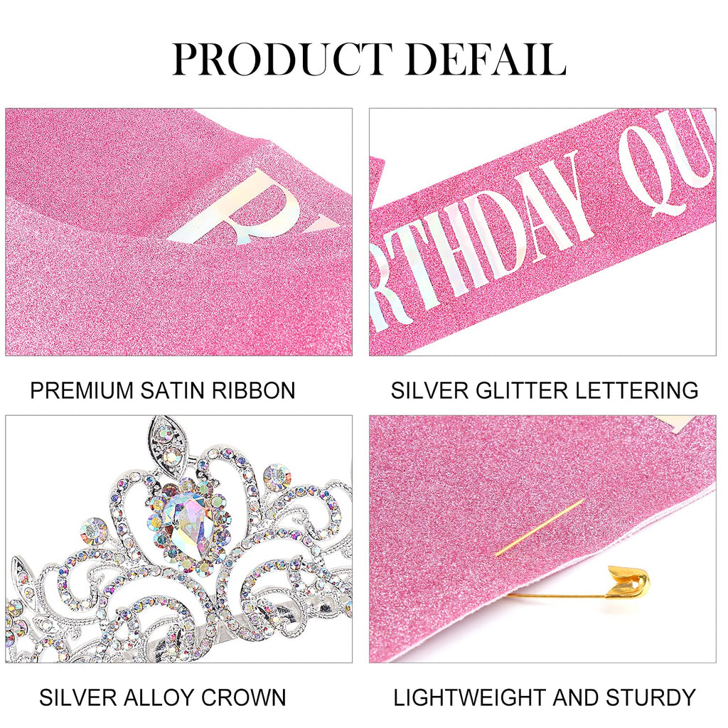 COCIDE Birthday Silver Tiara and Crowns Kit - Silver Tiara, Crown, Sash, Rhinestone Headband, Glitter Sash for Women & Girls Birthday Party Decorations