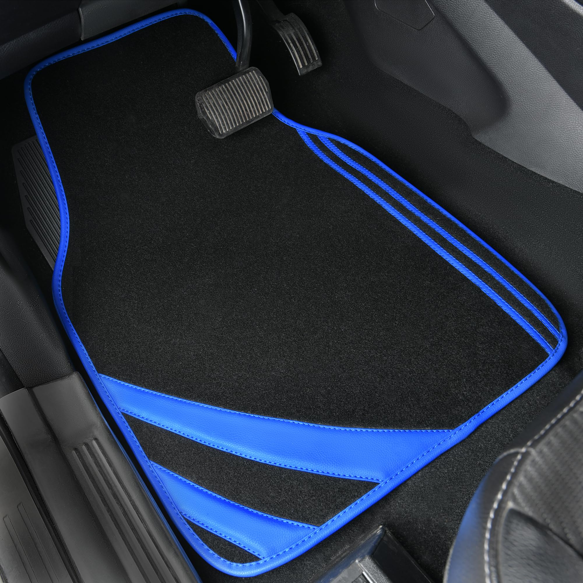 CAR PASS Car Seat Covers Full Set for Women Girls with Waterproof Car Floor Mats,Anti-Slip Leather Steering Wheel Cover,Universal Fit for SUVs,Vans,Trucks,Sedans,Cars (Combo Set,Black & Pink)