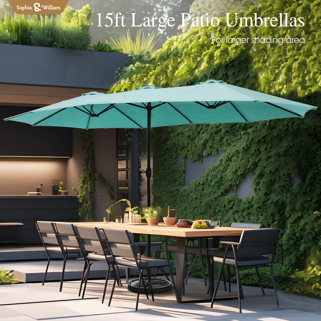 Sophia & William 15 ft Extra Large Patio Umbrella with Base Included, Rectangular Outdoor Umbrella Heavy Duty, Market Umbrella Double-sided Fade Resistant for Pool Garden Backyard, Beige