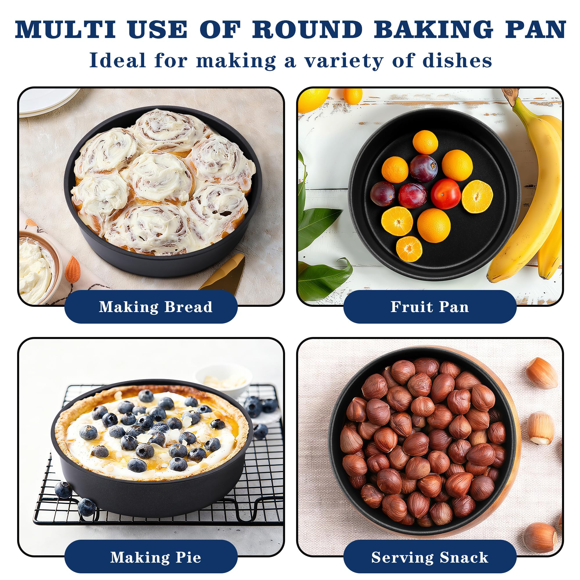 E-far 4 Inch Cake Pan Set of 3, Nonstick Stainless Steel Mini Round Cake Pans Tin, Small Size for Baking Smash Cakes/Cheesecake, Stainless Steel Core & Non-toxic Coating, Straight Side & 2 Inch Deep