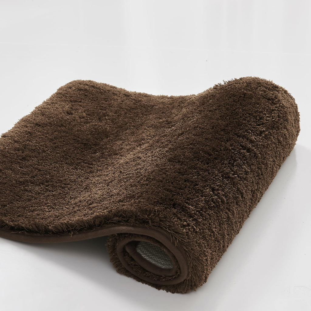 CozeCube Circle Fleece Bath mats for Bathroom, Fluffy Absorbent, Melange Quick Dry Microfiber Bath Rugs, Non Slip Washable Shower Mat Gifts, Brown, 24" X 16"