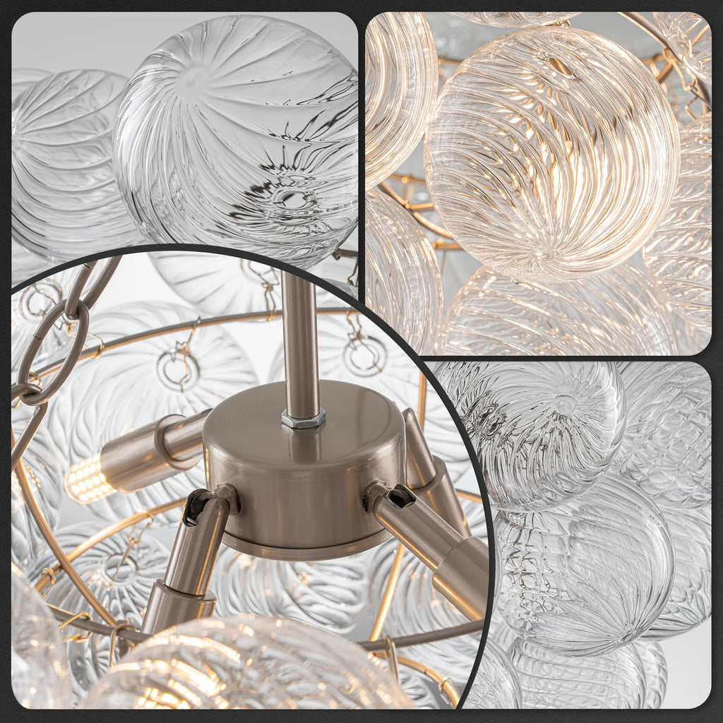 Longree Bubble Glass Ball Chandelier White 20" Dia Pendant Light | Swirled Glass Globe, for Dining Room Kitchen Bathroom Entry Bedroom