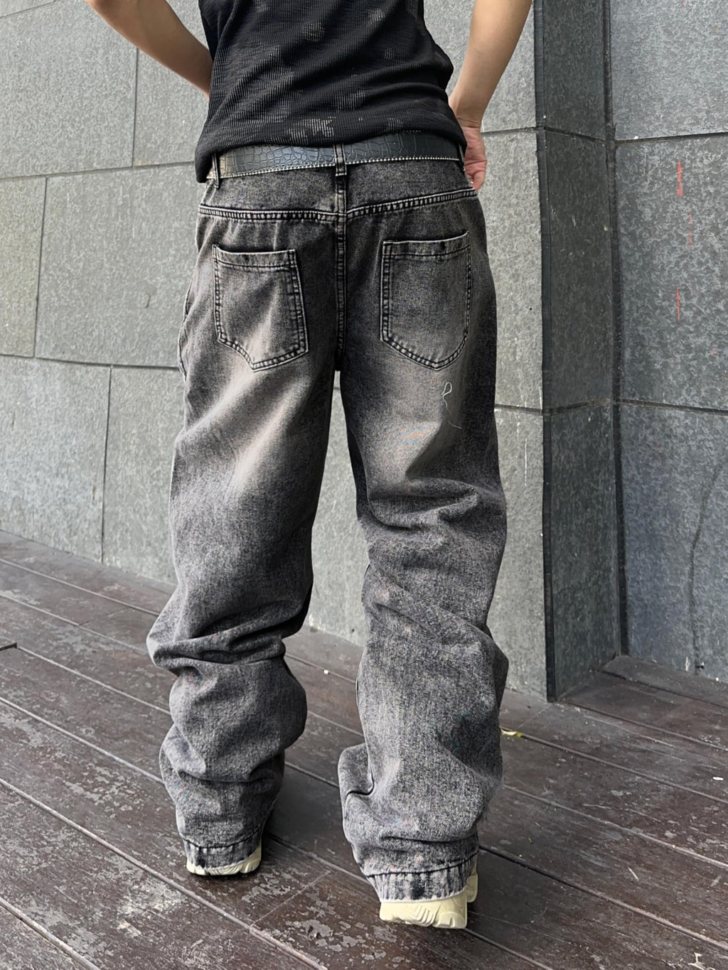 DFGIGT Men's Irregular Sutures Y2k Hip Hop Baggy Jeans Wide Leg Denim Pants Casual Loose Fit Trousers Streetwear