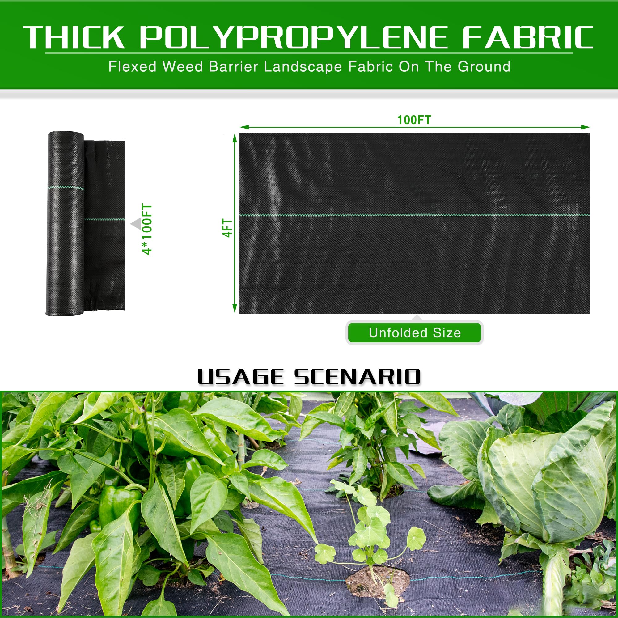 Weed Barrier Landscape Fabric Heavy Duty, 1.3FT x 50FT Thicken Garden Fabric Weed Mats, Weed Control Garden Cloth, Woven Geotextile Fabric for Garden Beds, Underlayment, Commercial Driveway