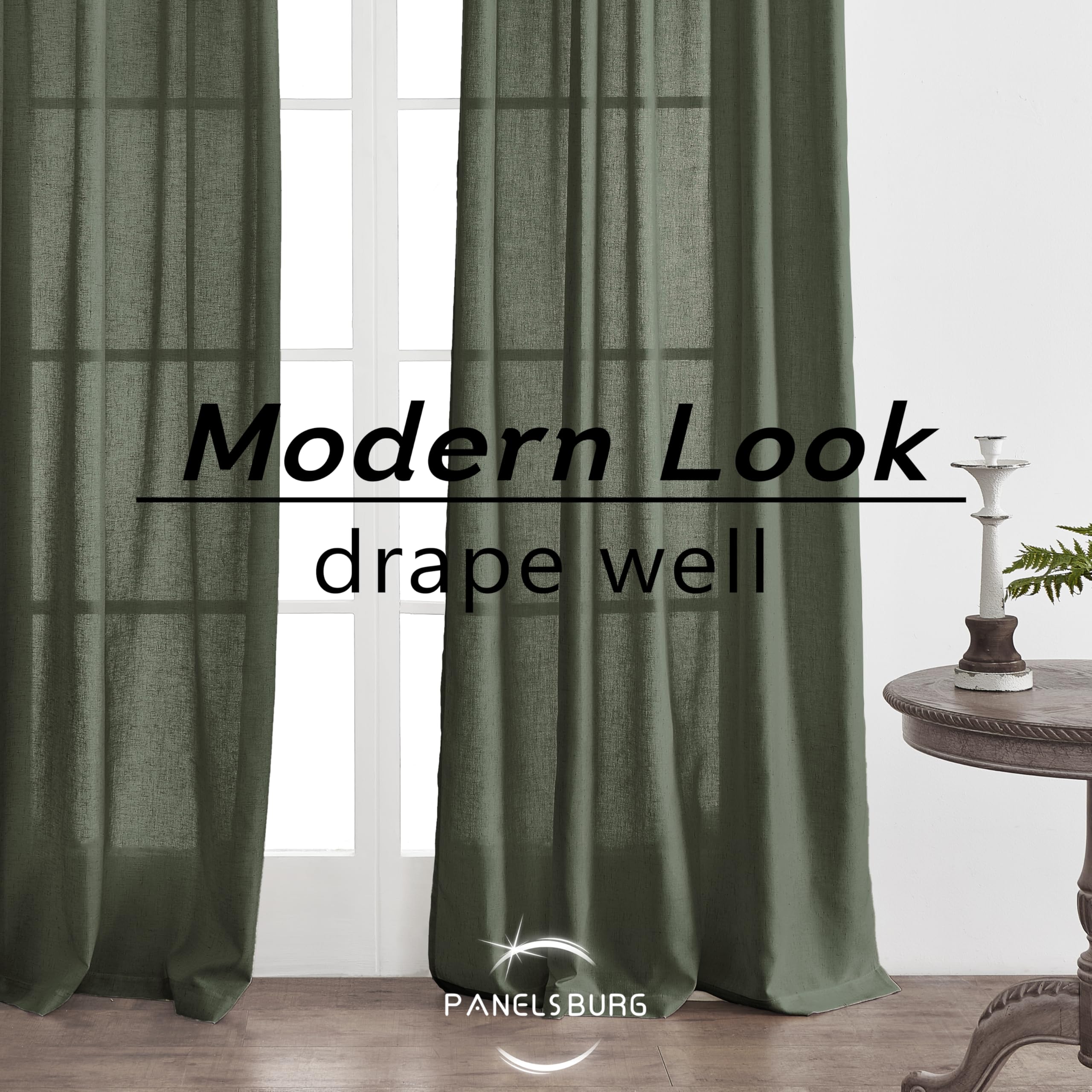 Black Linen Cotton Blend Sheer Curtains, Moody Light Filtering Drapes for Dark Academia Inspired Study Bedroom Living Room, 84 Inch Long 2 Panels Set