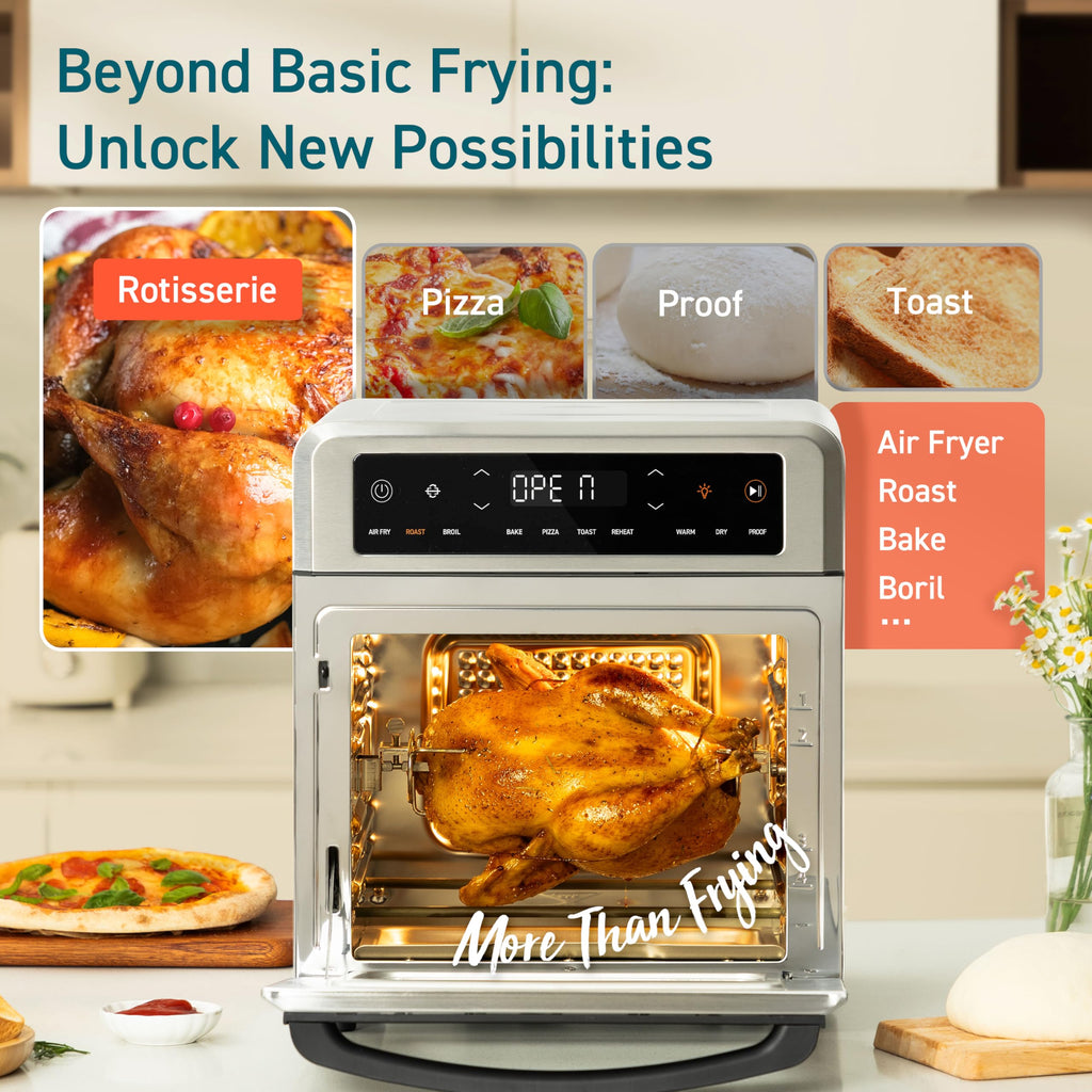 Cosori 11-in-1 Air Fryer Oven, 13Qt Small Footprint Airfryer combo with Rotisserie, Toast, Bake, Roast, Reheat Functions and more, Recipe Book & 6 Accessories Included, Perfect for Small Contertop