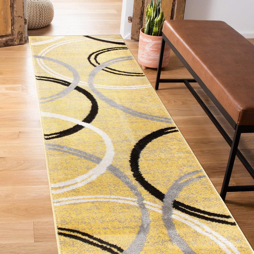 Rugshop Modern Wavy Circles Design Accent Rug, Carpet with Jute Backing for Entryway, Kitchen, or Pet Area, Black, 2' x 3'