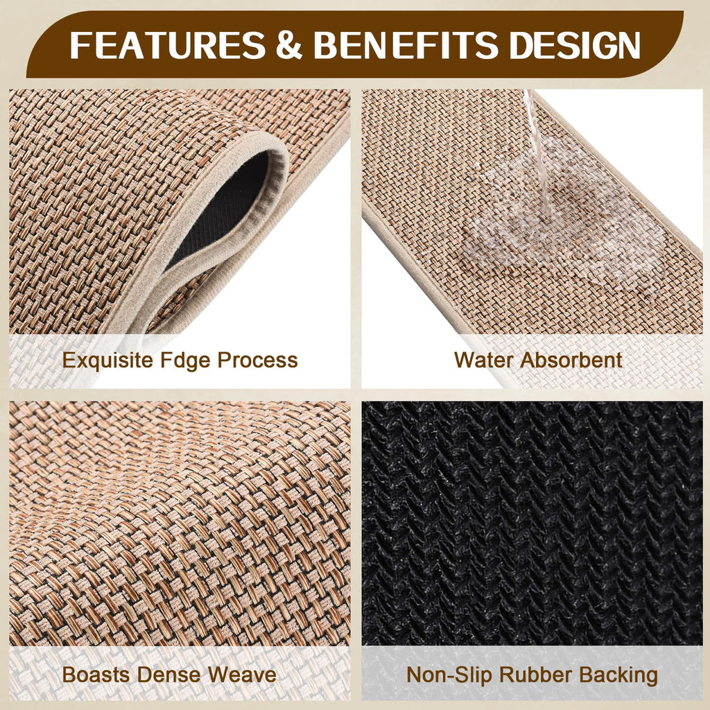 Non Slip Stair Treads for Wooden Steps, Square Rubber Backing Non Slip Stair Landing Mat, Thicken Linen Carpet Stair Runners Indoor, No Residue Stair Carpet Treads, 29"x29", Beige