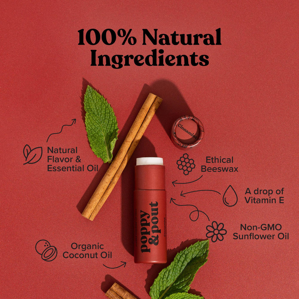 Poppy & Pout Blood Orange Mint Jumbo Lip Balm | All Natural Lip Balms & Moisturizers | Hydrates with Beeswax, Vitamin E, Organic Coconut Oil | Cruelty-Free | Lip Balm in Recyclable Cardboard Tube