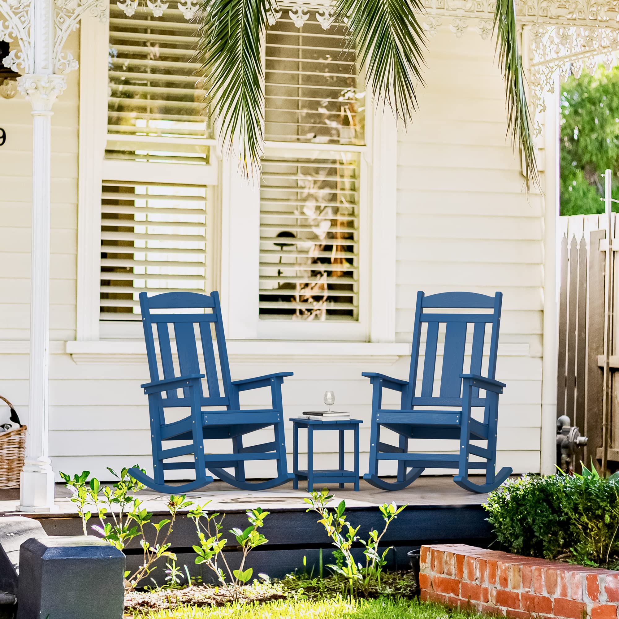 LUE BONA Rocking Chair Outdoor, Weather Resistant HDPS Plastic Rocker Chairs, 350lb Heavy Duty, Oversized Porch Rocker for Adult, High Back Smooth Rocking Chairs for Outdoor & Indoor, Aruba Blue