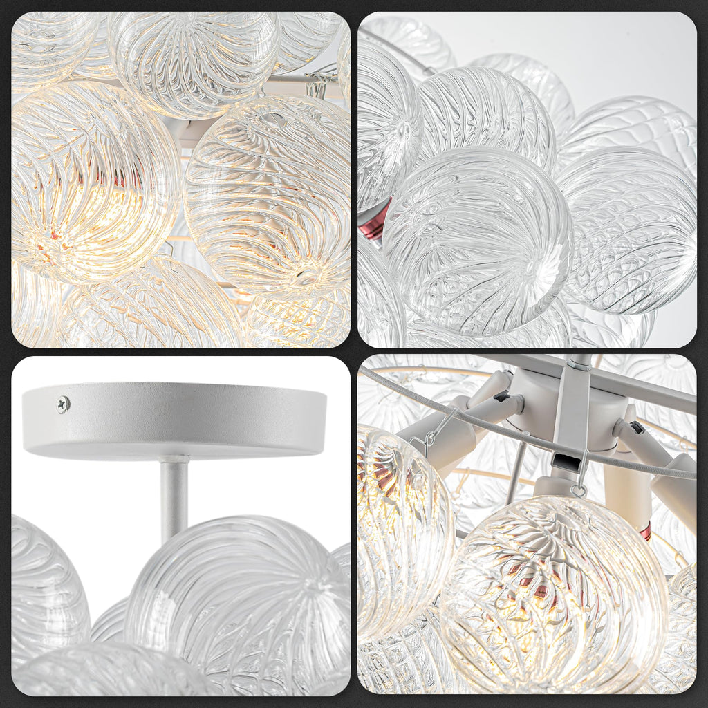 Longree Bubble Glass Ball Chandelier White 20" Dia Pendant Light | Swirled Glass Globe, for Dining Room Kitchen Bathroom Entry Bedroom