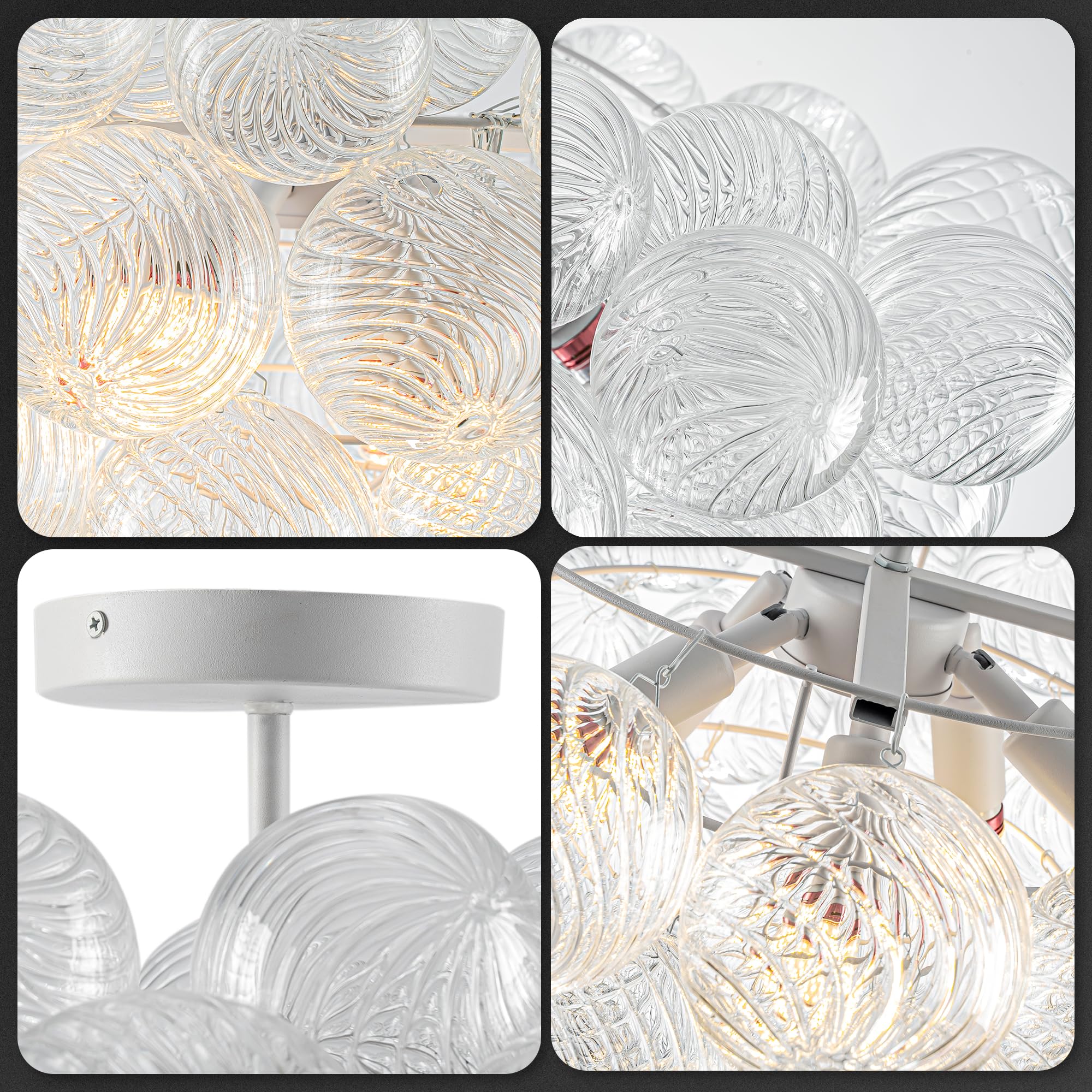 Longree Bubble Glass Ball Chandelier White 20" Dia Pendant Light | Swirled Glass Globe, for Dining Room Kitchen Bathroom Entry Bedroom