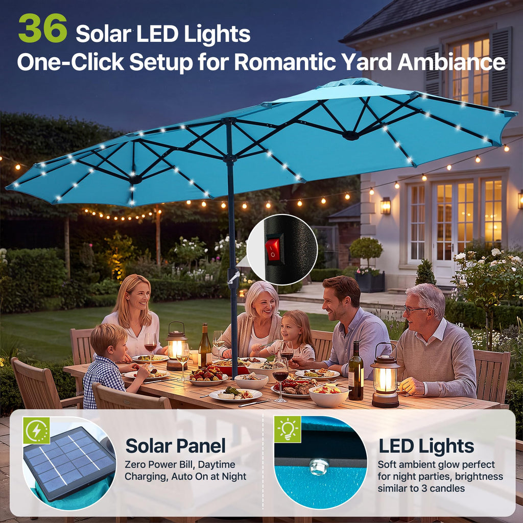 FREE SOLDIER 13ft Patio Umbrella Double Sided Outdoor Umbrella for Patio Table Umbrella with Solar lights for Garden Yard Pool (Beige)
