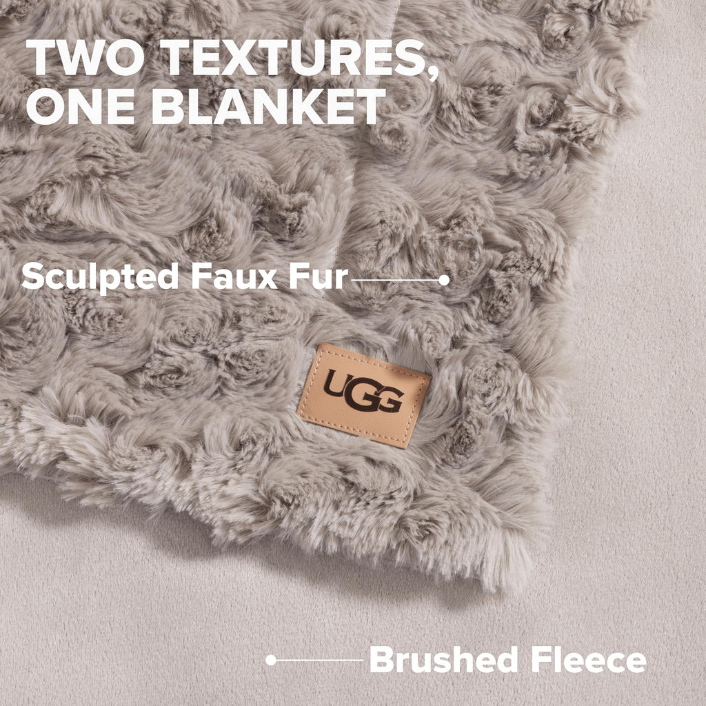 UGG Adalee Faux Fur Twin Size Blanket, Warm Cozy Blanket, Extra Large Throw for Sofa, Washable Bedding for Twin XL Size Bed, Cute Room Decor, 66" x 90", Oyster Brown